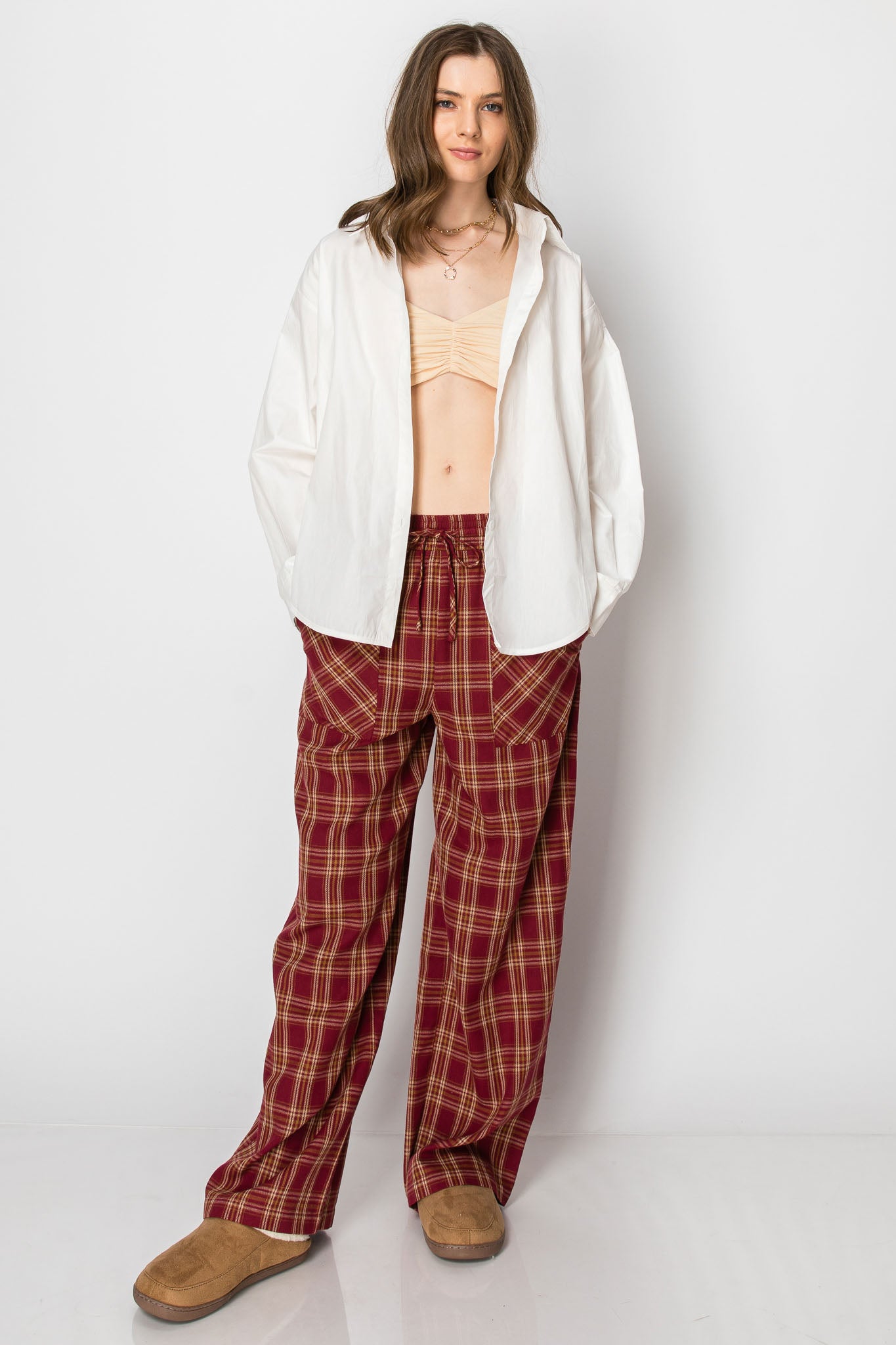 Flannel Plaid Draw String PANTS with Pockets