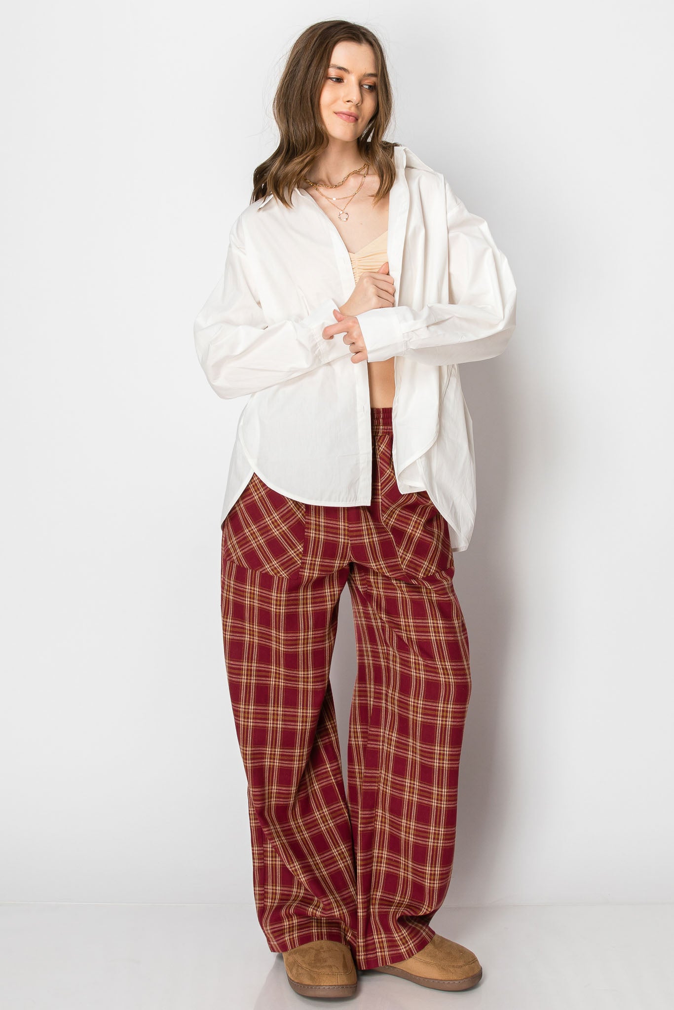 Flannel Plaid Draw String PANTS with Pockets