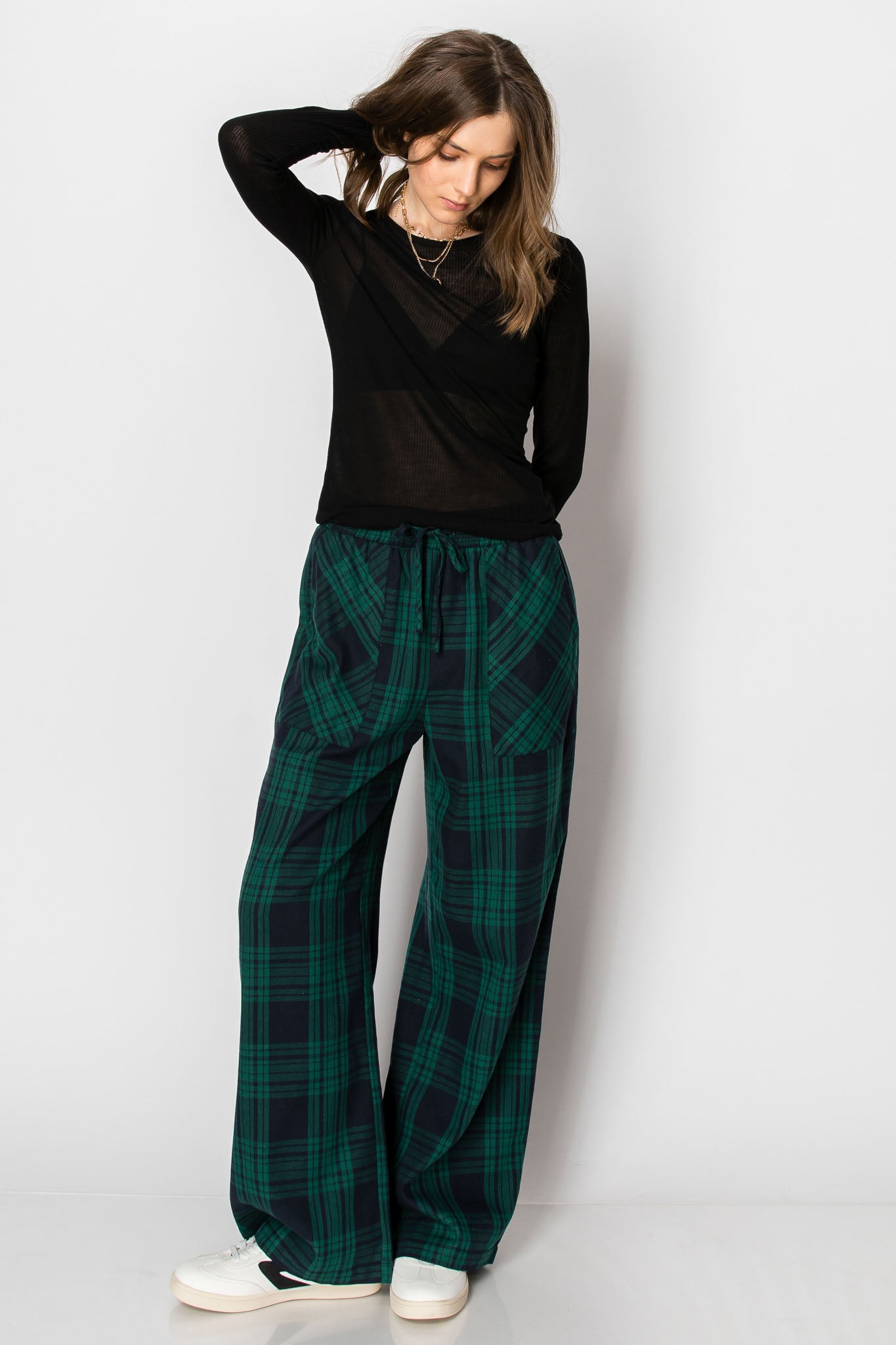 Flannel Plaid Draw String PANTS with Pockets