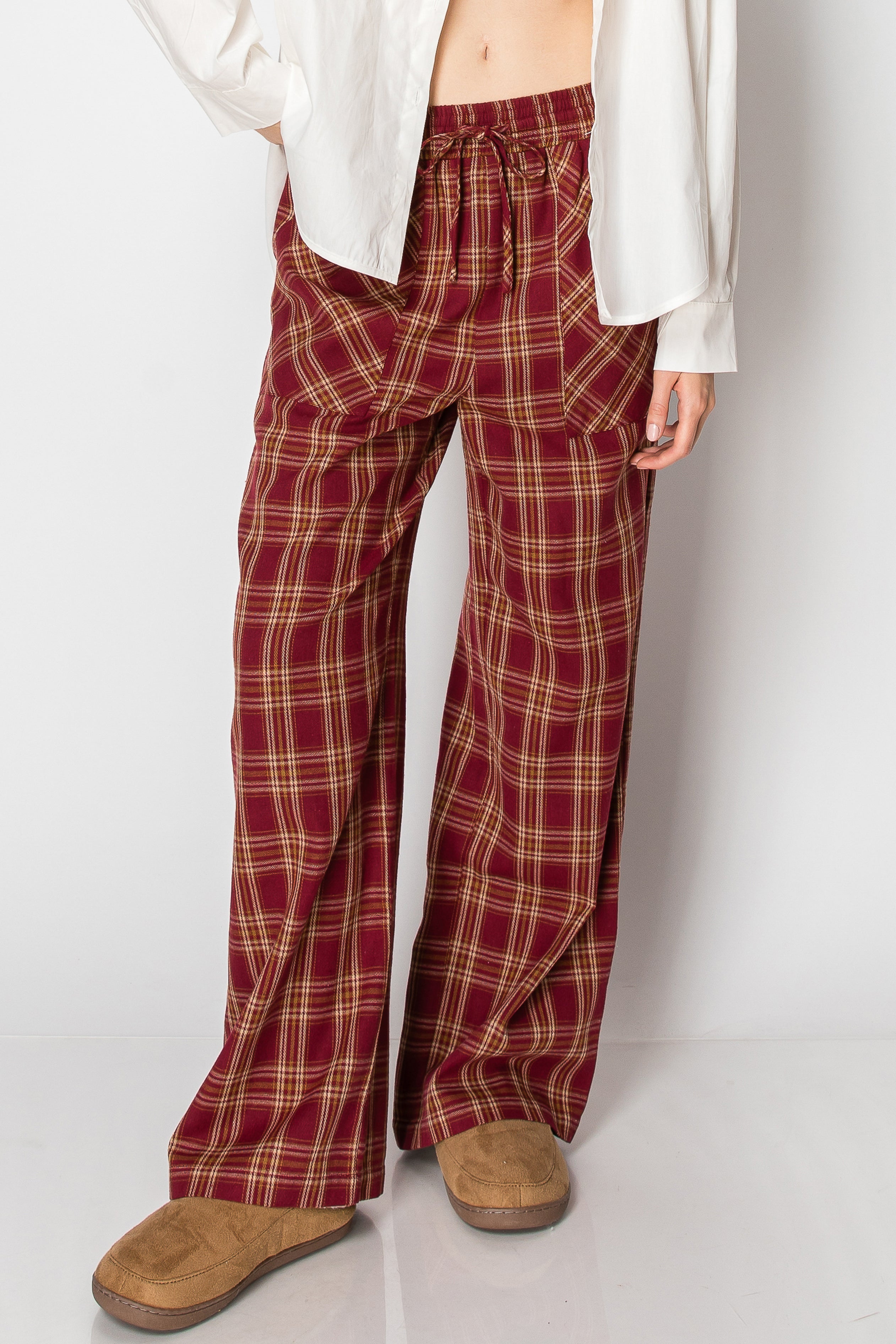 Flannel Plaid Draw String PANTS with Pockets