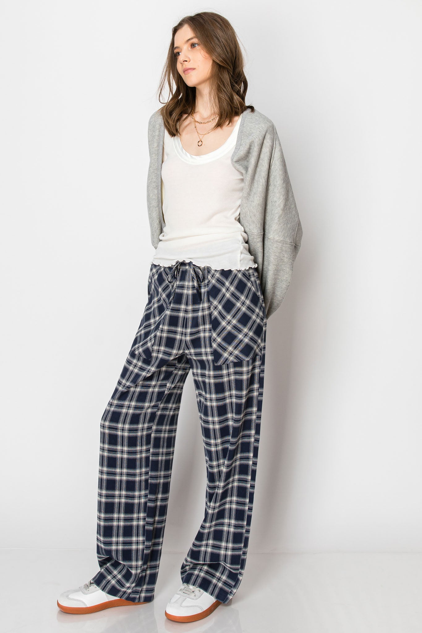 Plaid Drawstring PANTS with Pockets