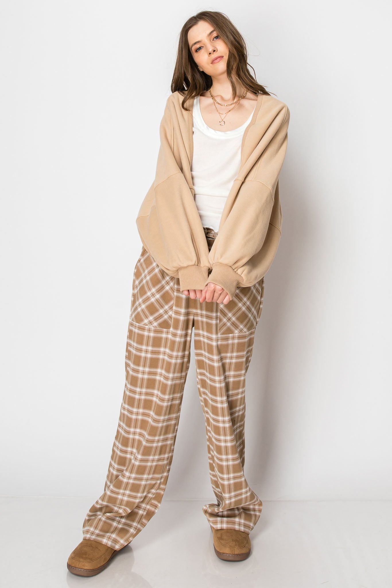 Plaid Drawstring PANTS with Pockets
