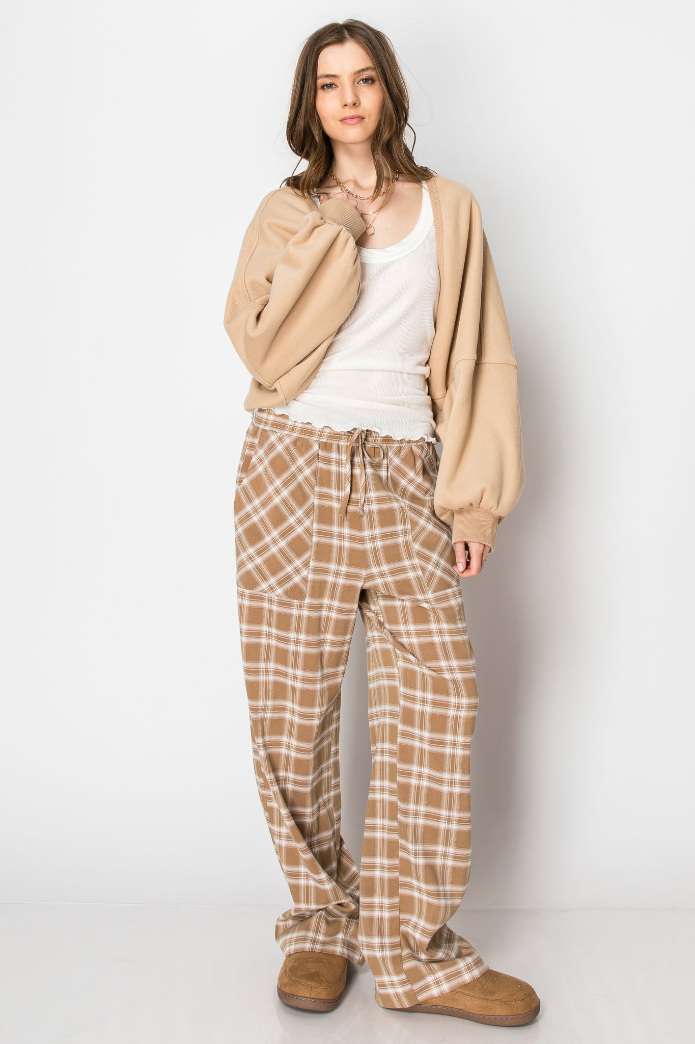 Plaid Drawstring PANTS with Pockets