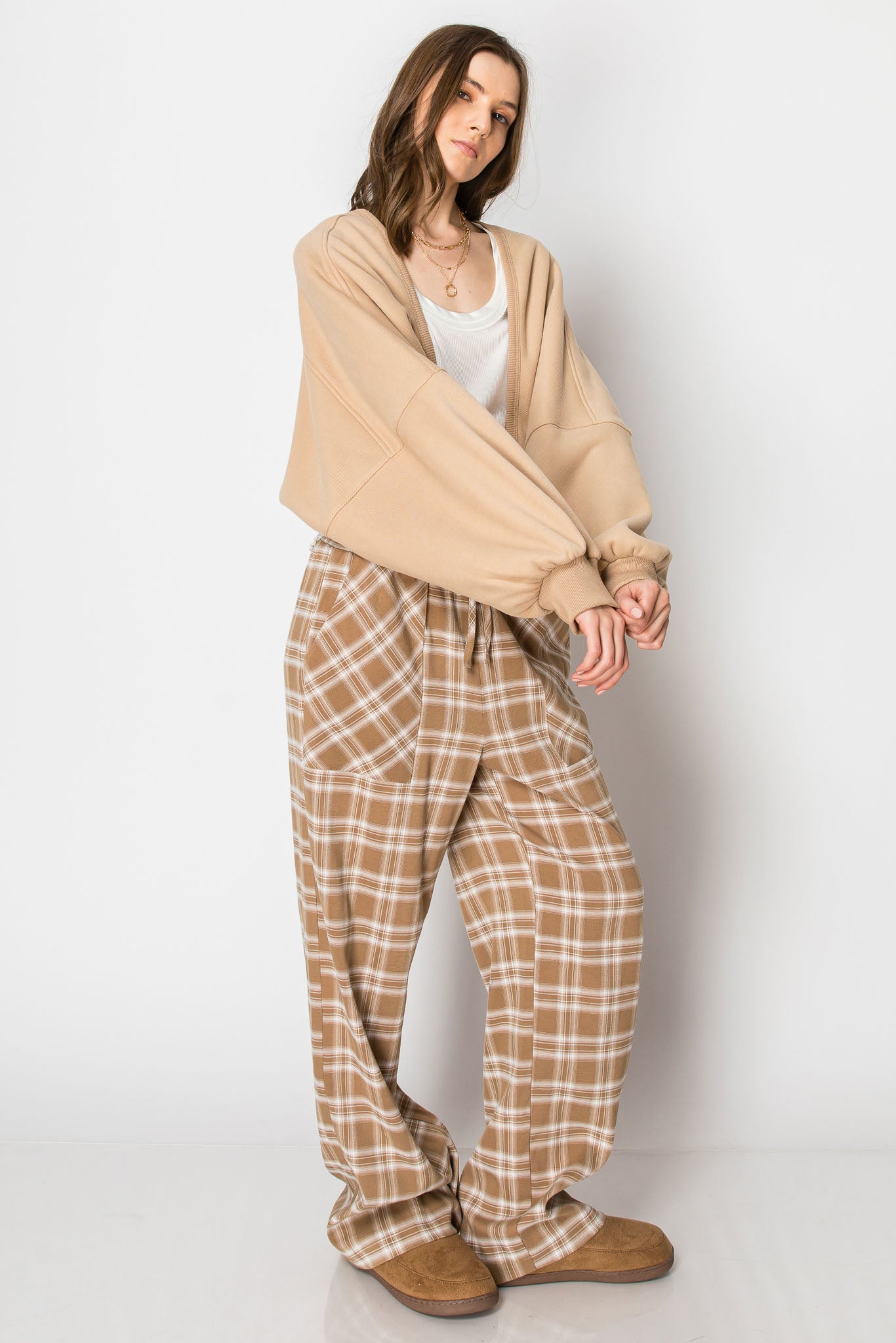 Plaid Drawstring PANTS with Pockets