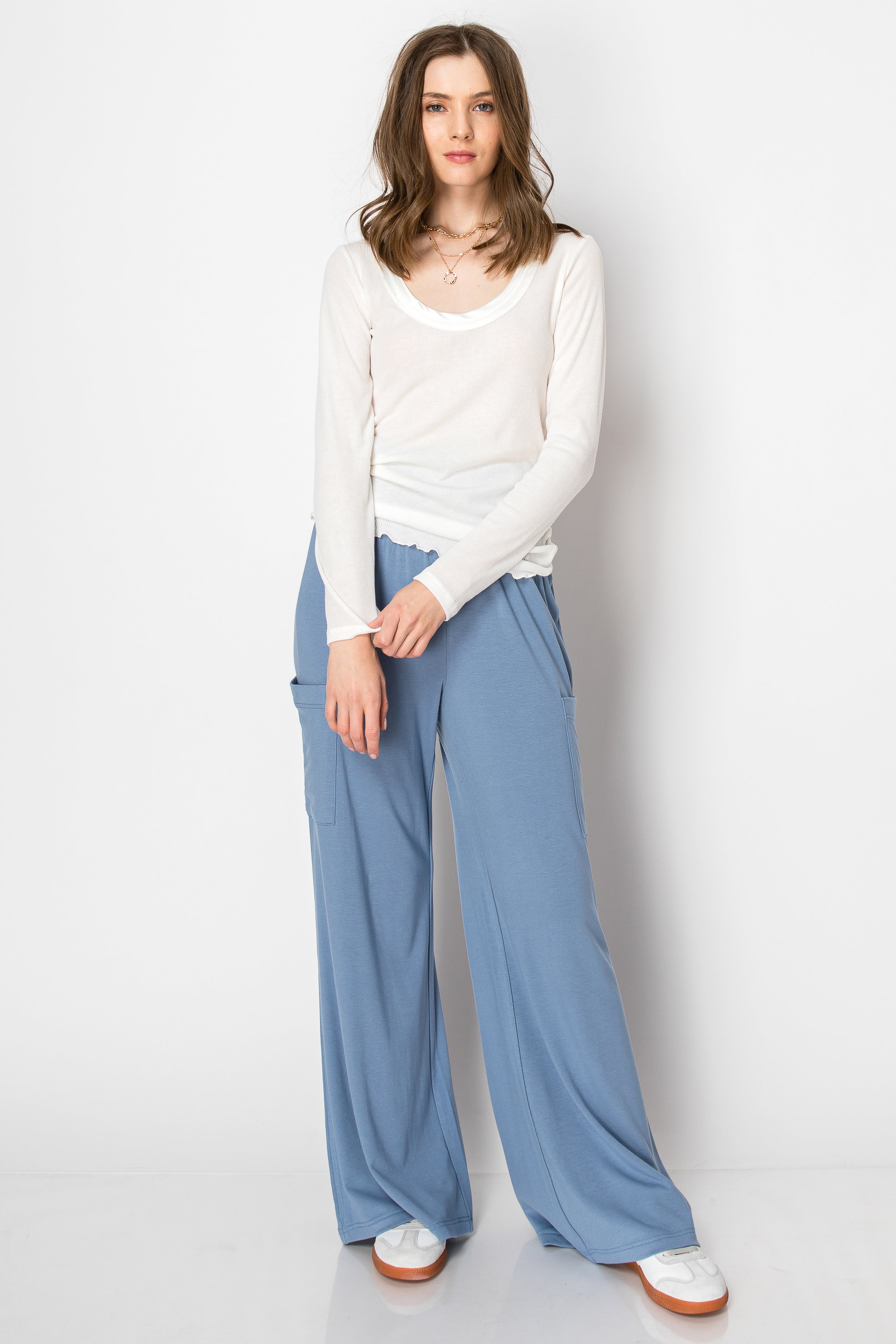 Wide Band Heavy Jersey Flare PANTS with Pockets