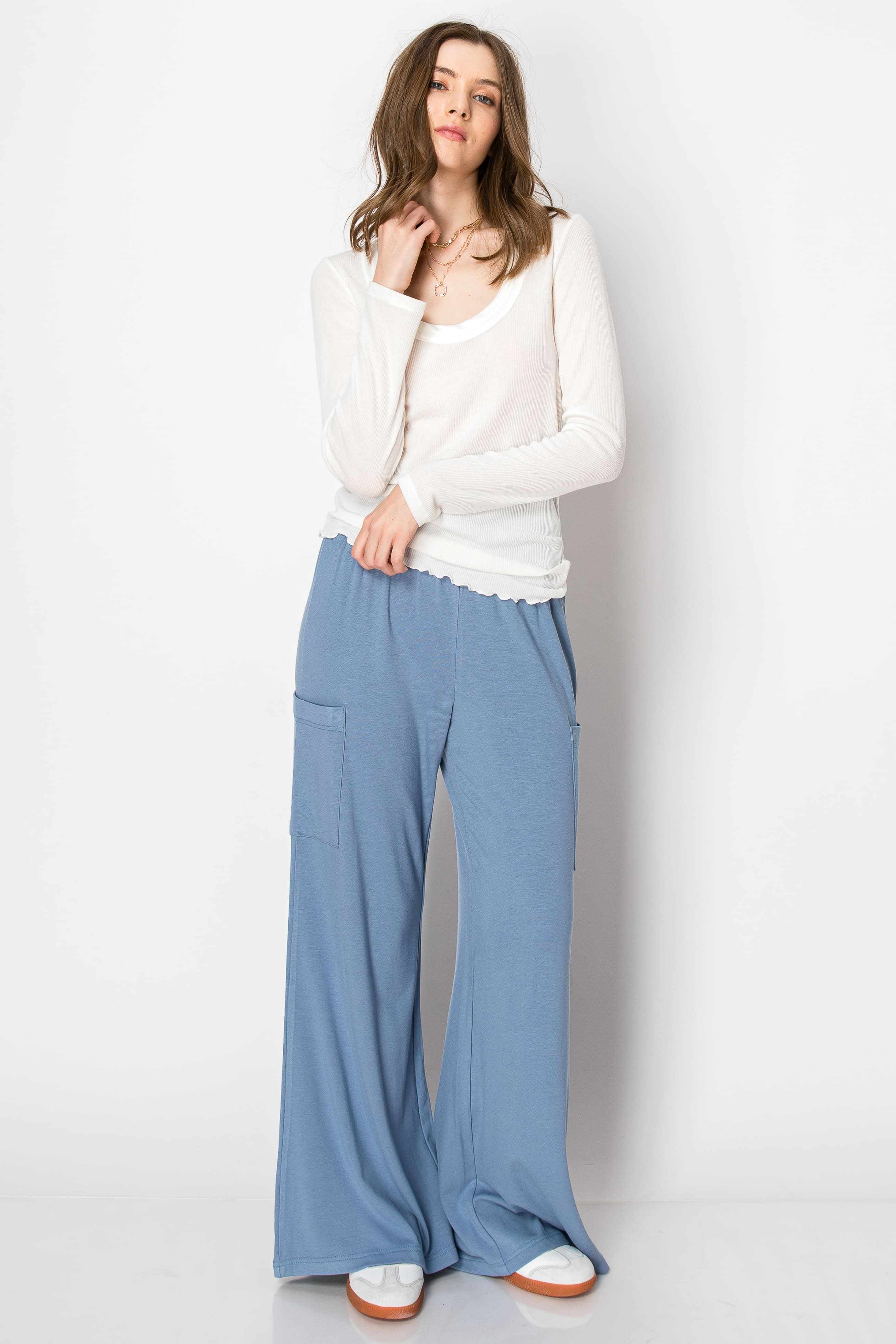 Wide Band Heavy Jersey Flare PANTS with Pockets