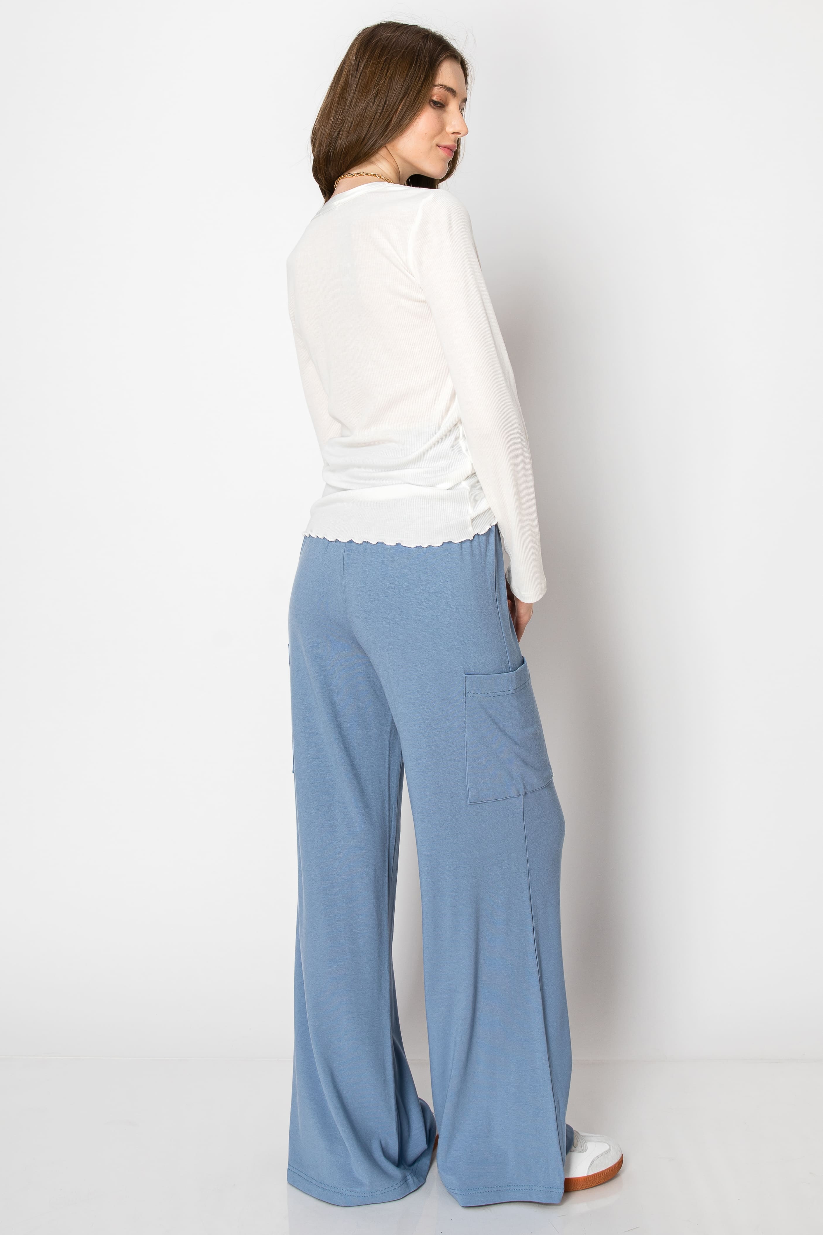 Wide Band Heavy Jersey Flare PANTS with Pockets