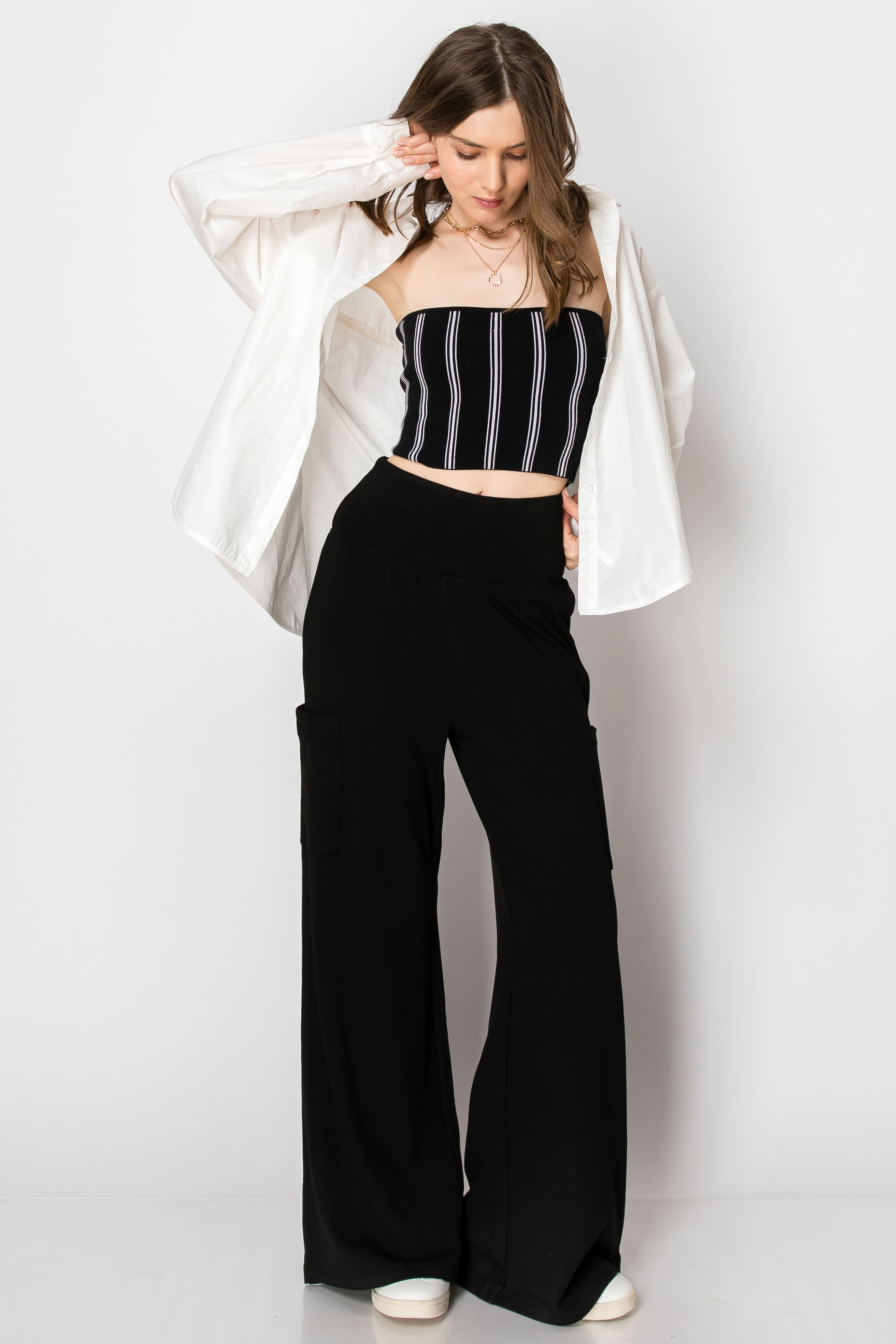 Wide Band Heavy Jersey Flare PANTS with Pockets