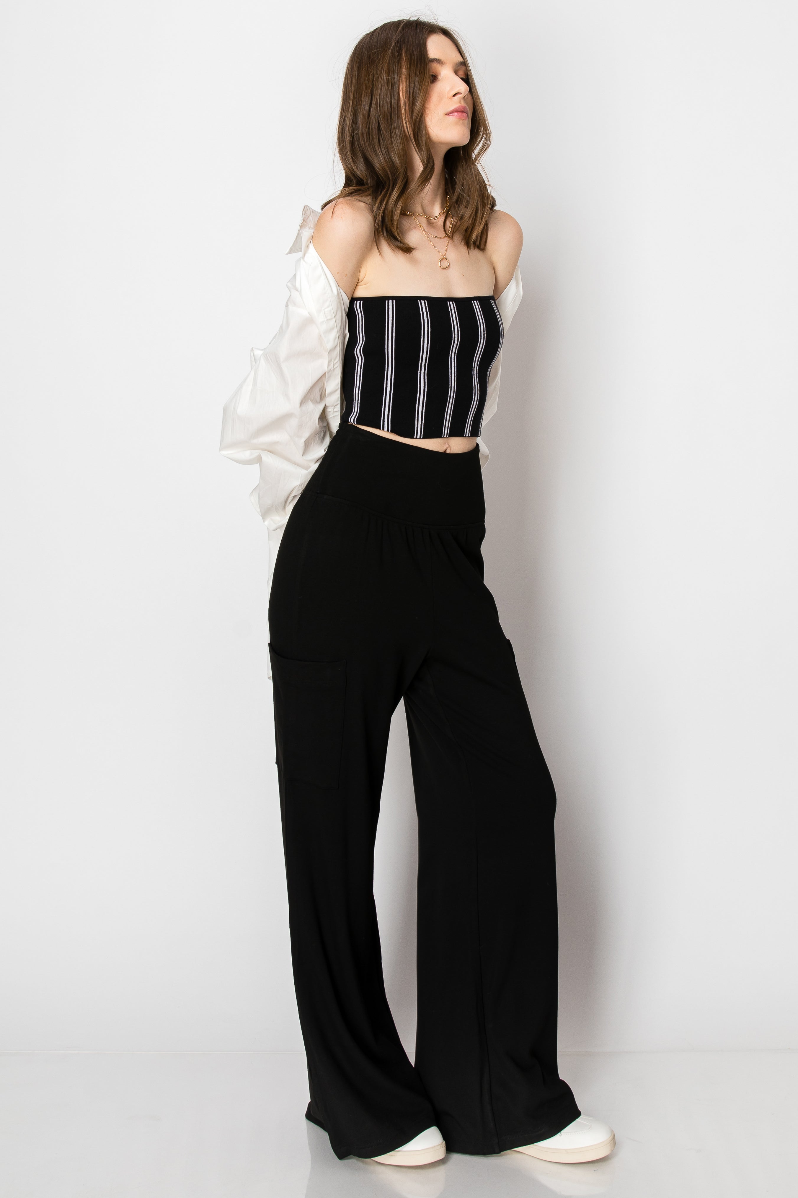 Wide Band Heavy Jersey Flare PANTS with Pockets