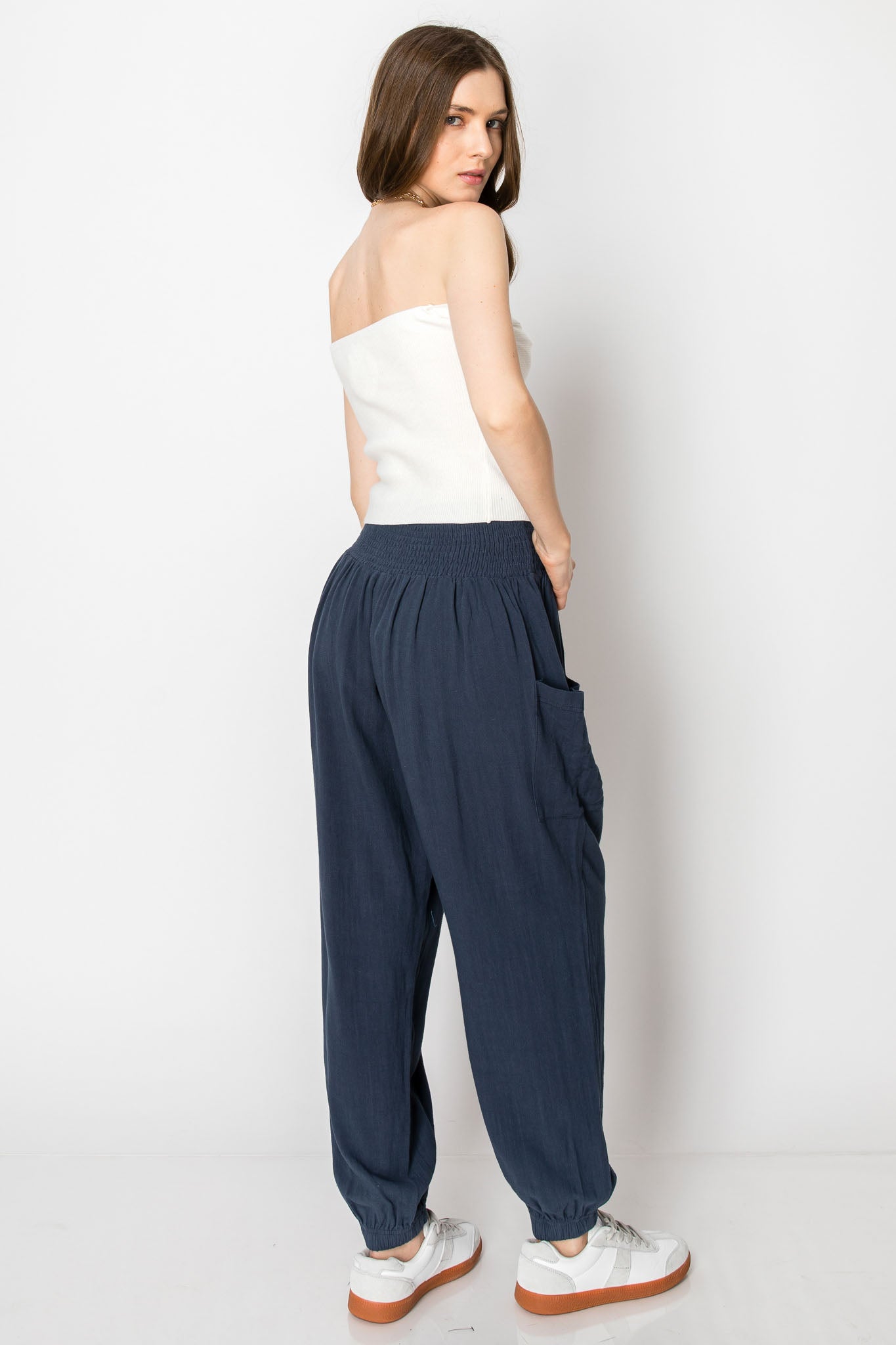Smocked Waistband Heavy Linen Harlem PANTS