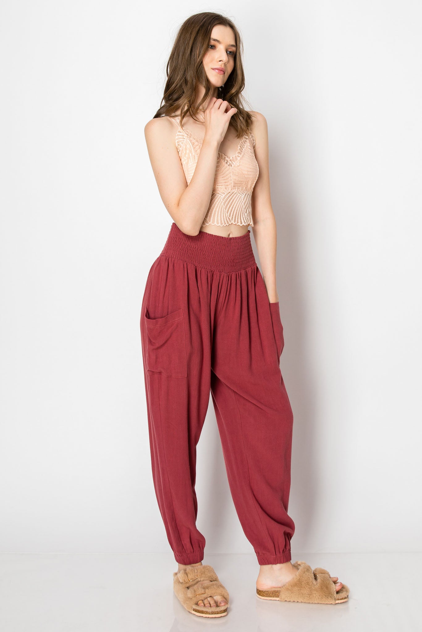 Smocked Waistband Heavy Linen Harlem PANTS