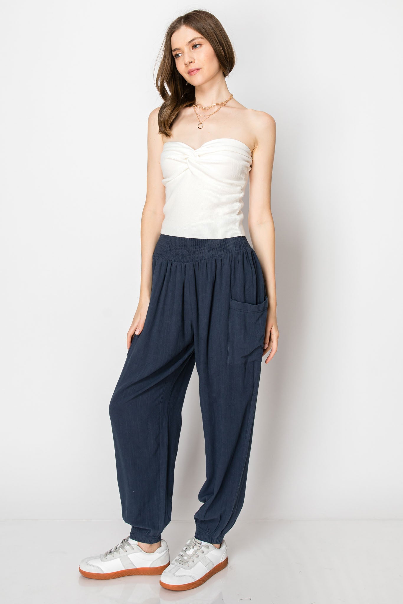Smocked Waistband Heavy Linen Harlem PANTS