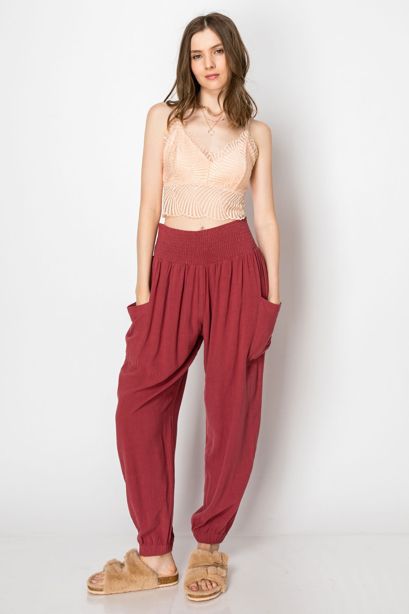 Smocked Waistband Heavy Linen Harlem PANTS