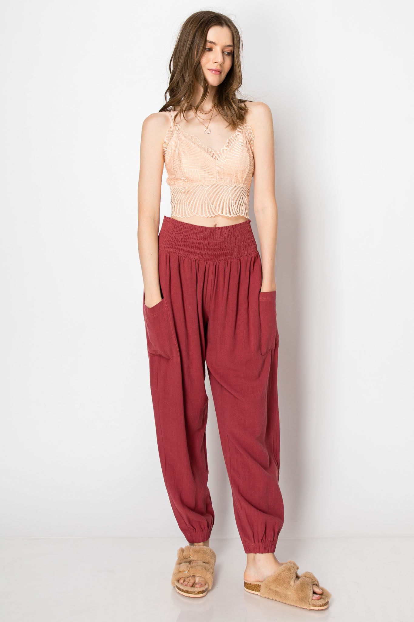 Smocked Waistband Heavy Linen Harlem PANTS