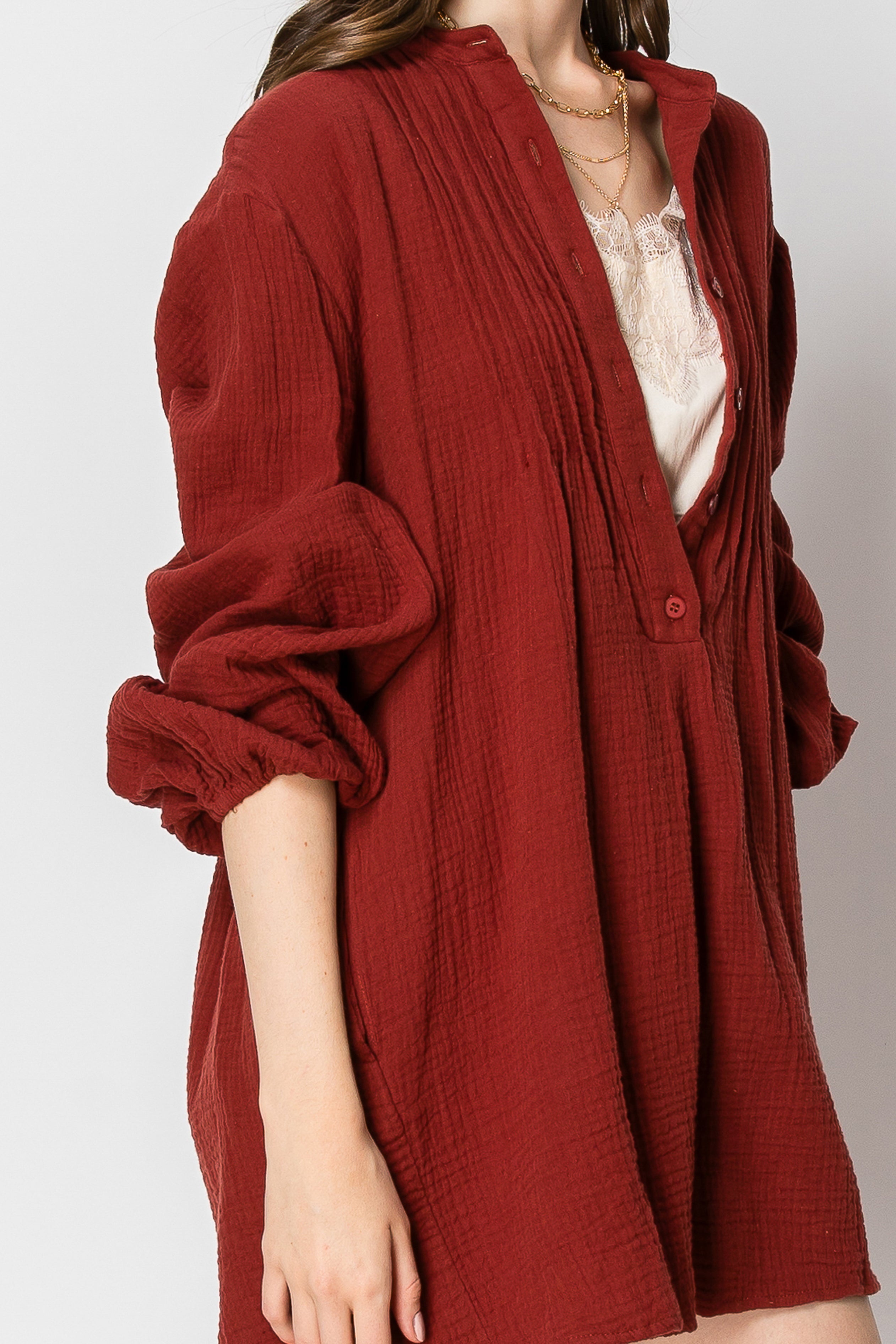 Long Sleeve Button Down  ROMPER with Pockets