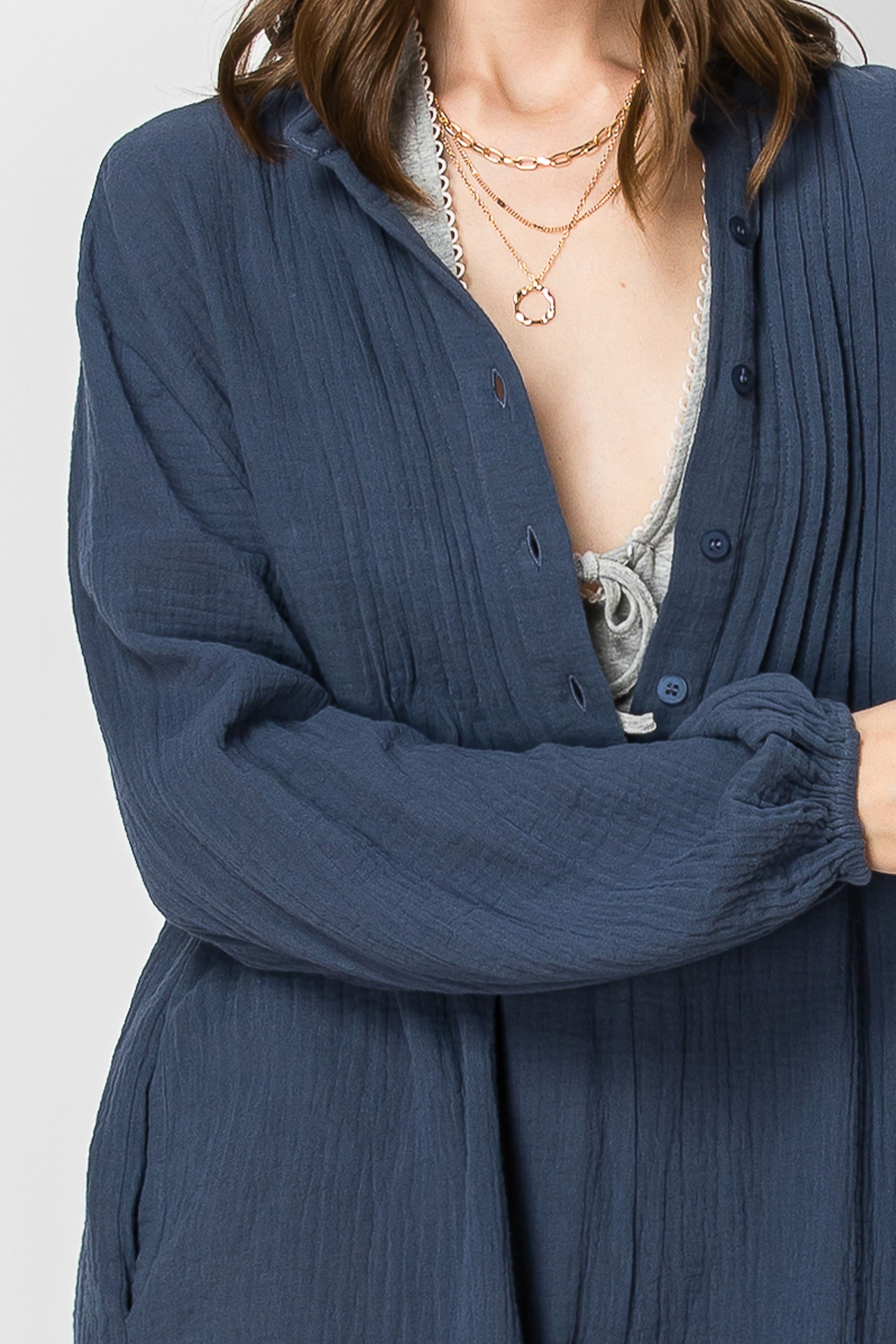 Long Sleeve Button Down  ROMPER with Pockets