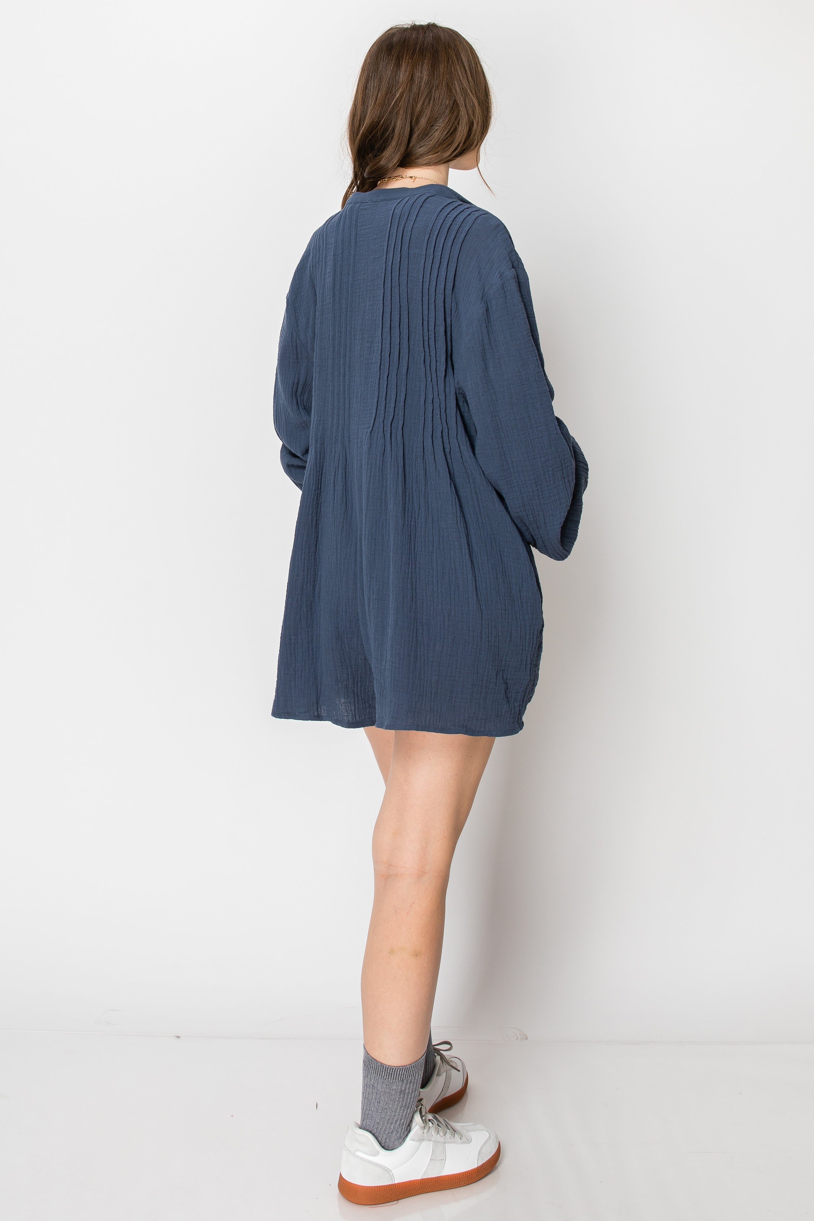 Long Sleeve Button Down  ROMPER with Pockets