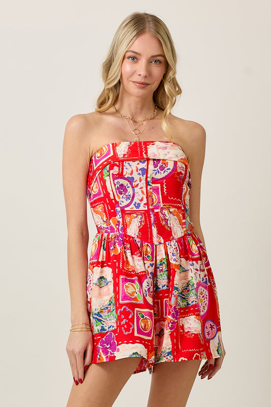 WATERCOLOR CONVERSATION PRINT TUBE ROMPER