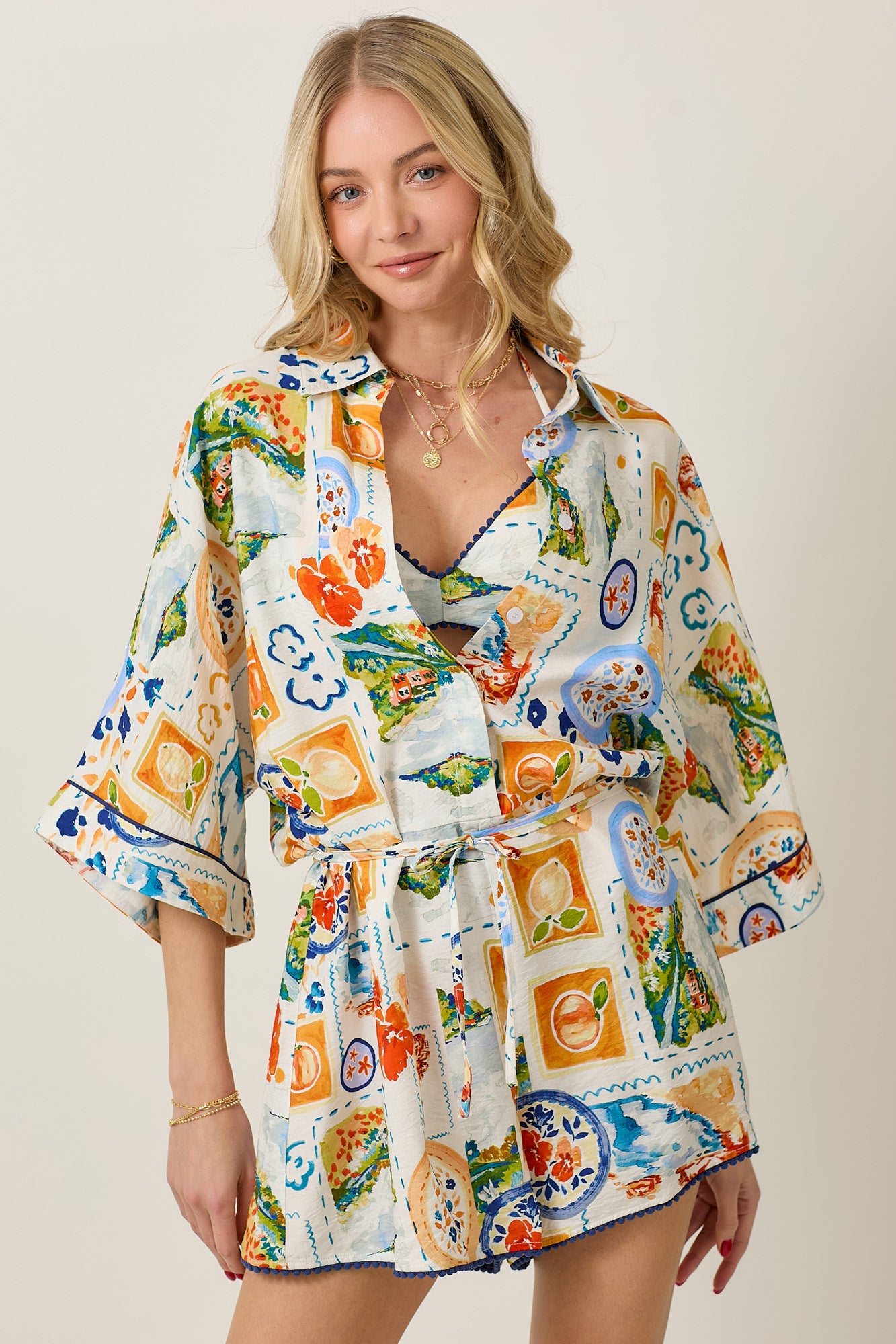 Summer Watercolor Print Romper & Bra Top Set