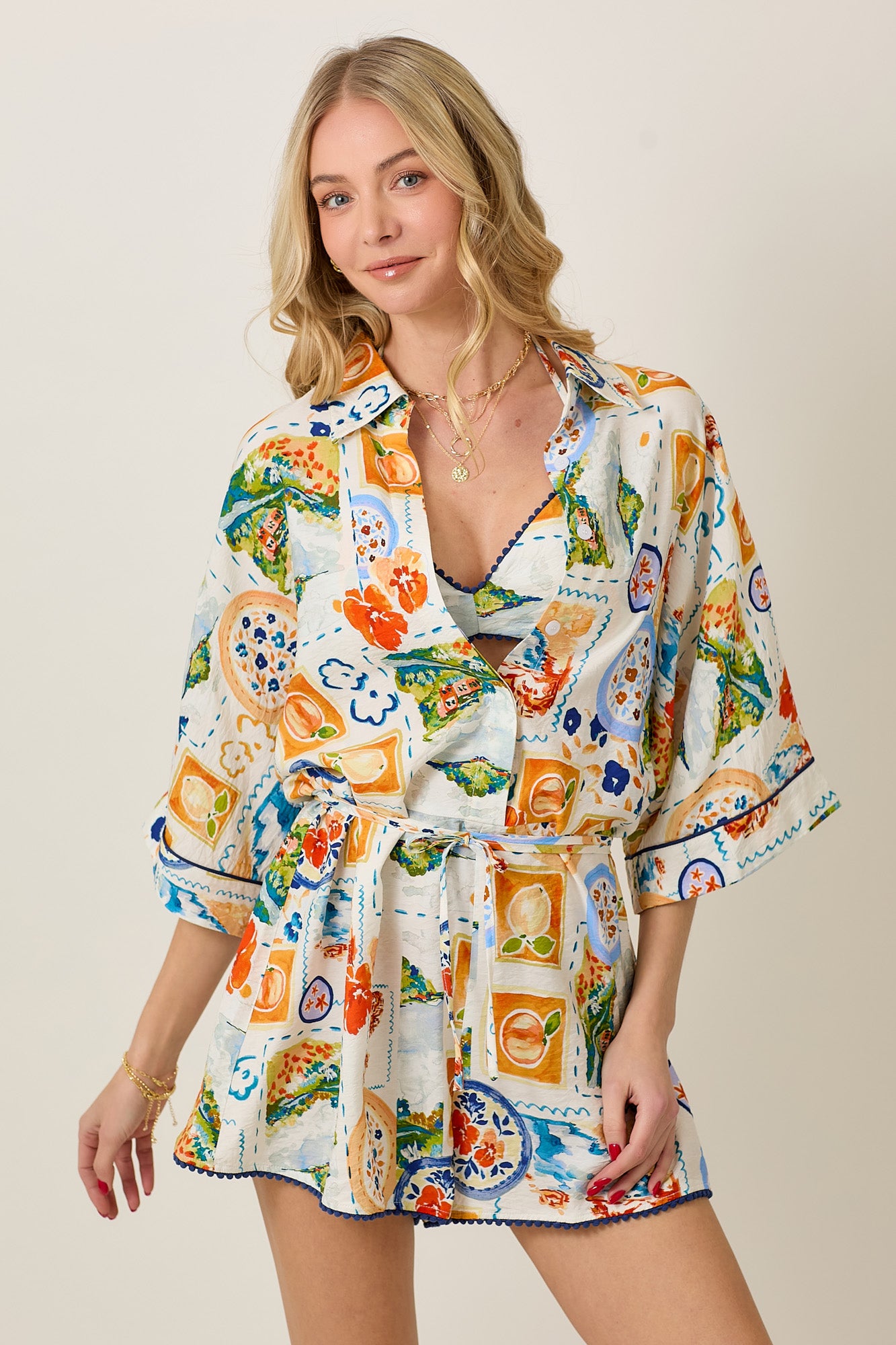 Summer Watercolor Print Romper & Bra Top Set