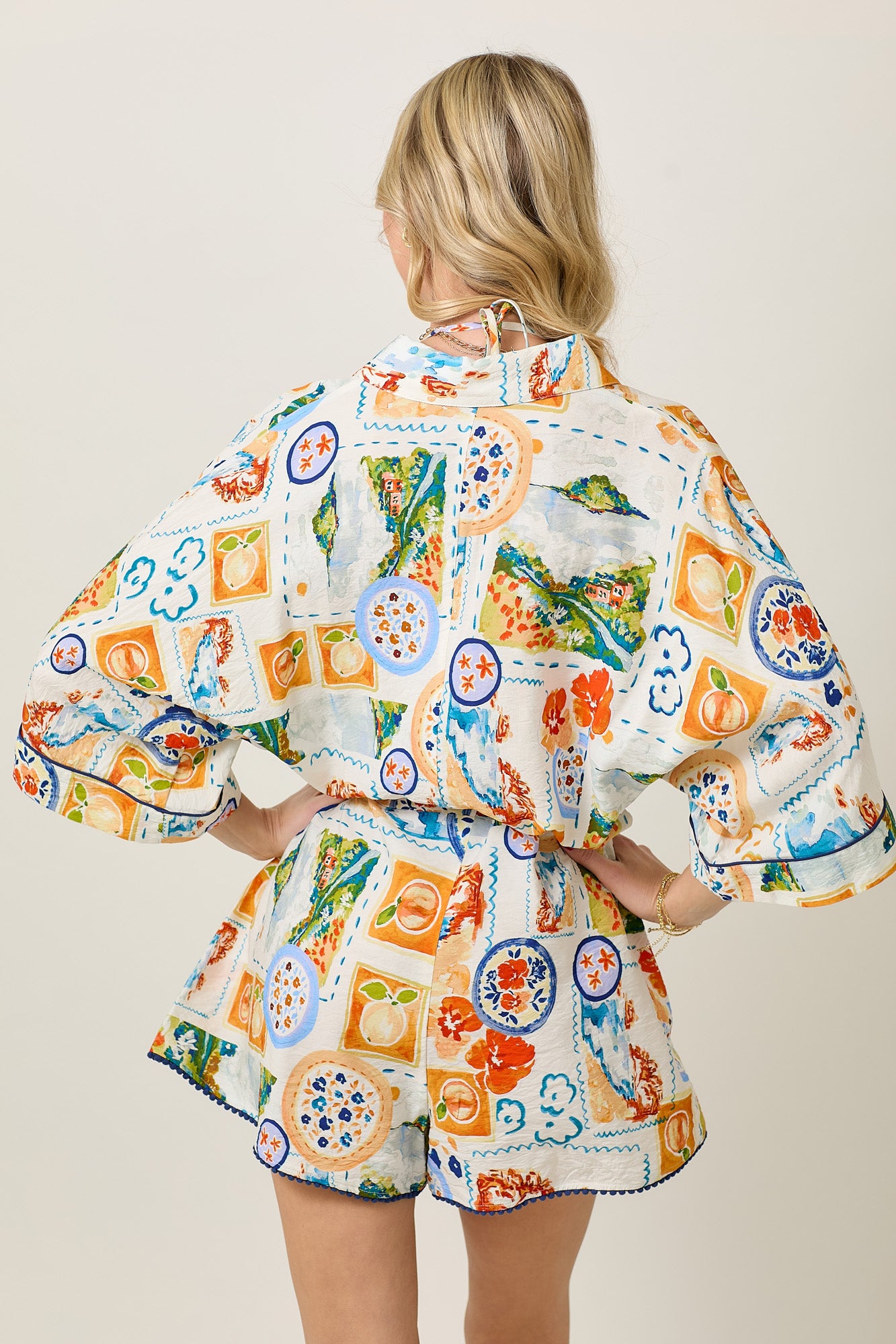 Summer Watercolor Print Romper & Bra Top Set