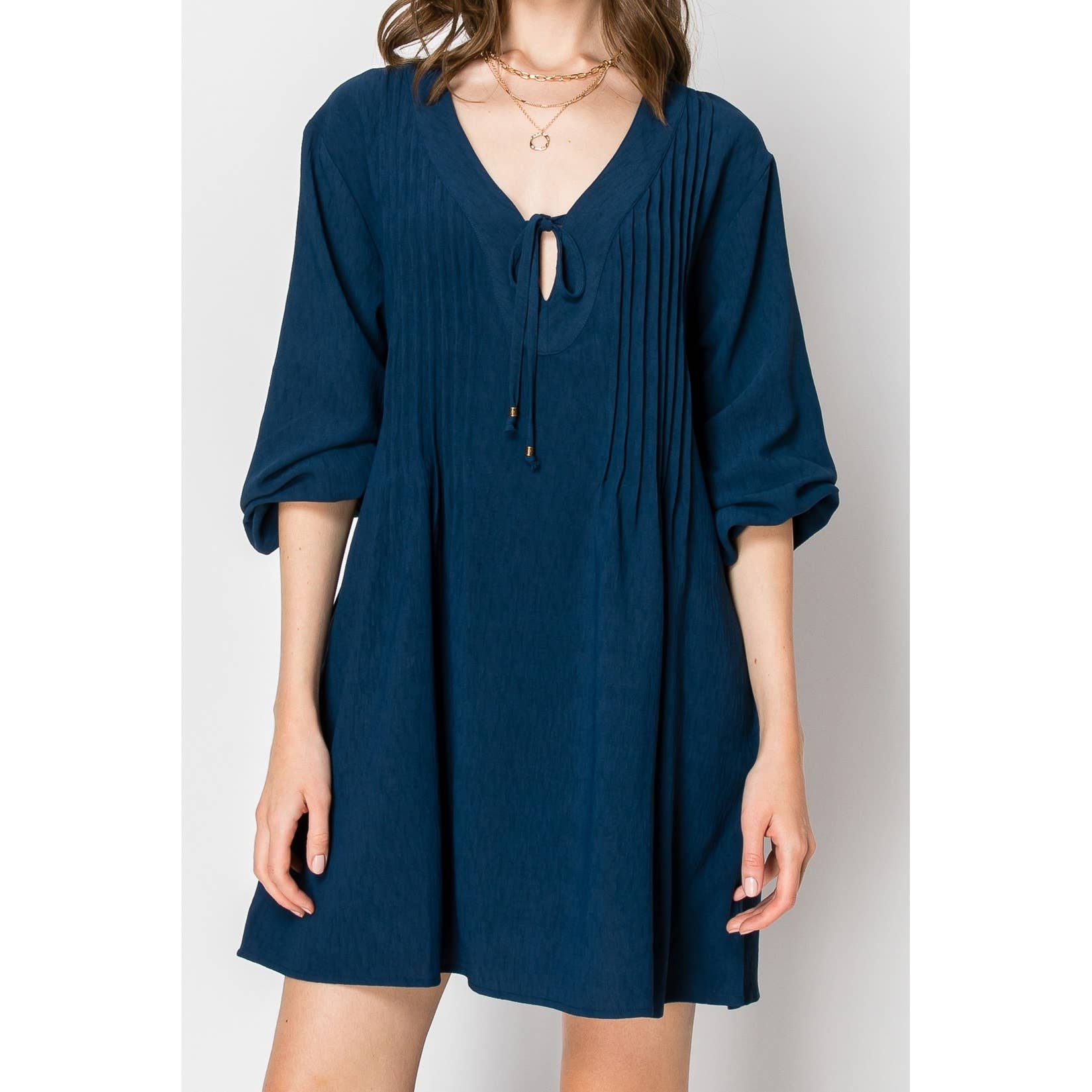 LONG SLEEVE Flowy V-neck DRESS with Pockets
