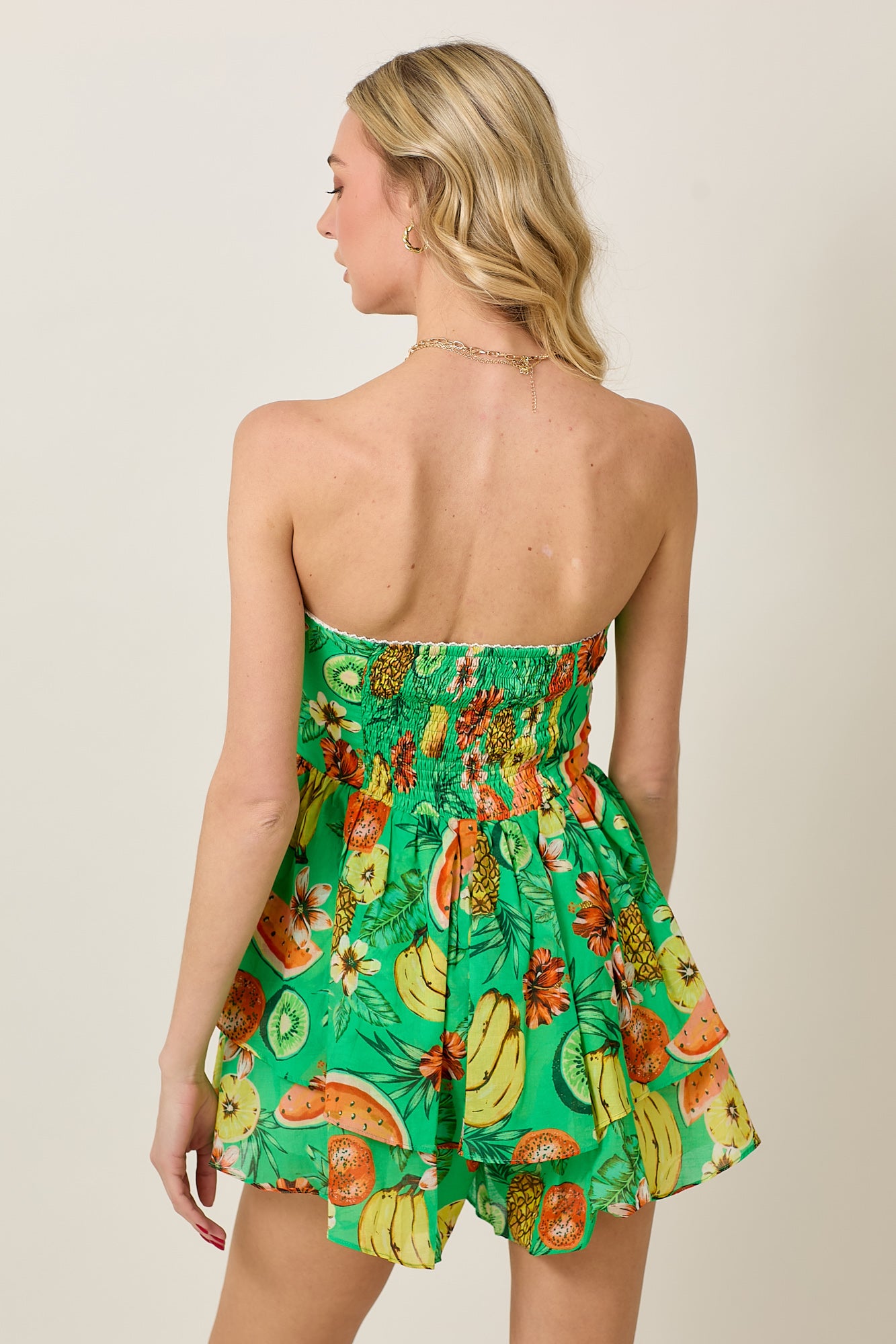 Summer Fruit & Floral Cotton Voile Ruched Romper