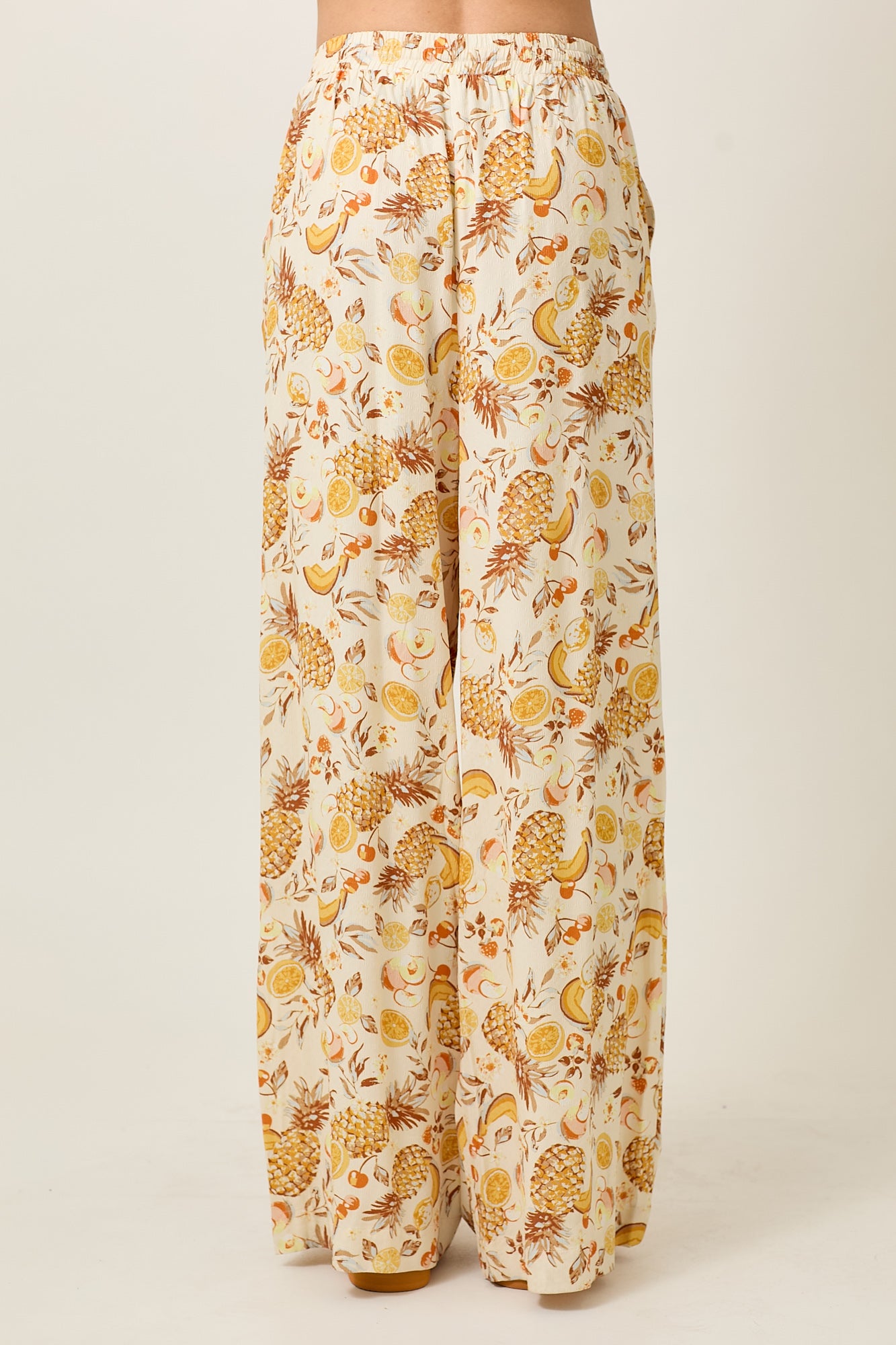 Pineapple Print Colorful Beaded Tie Elastic Waistband Pants