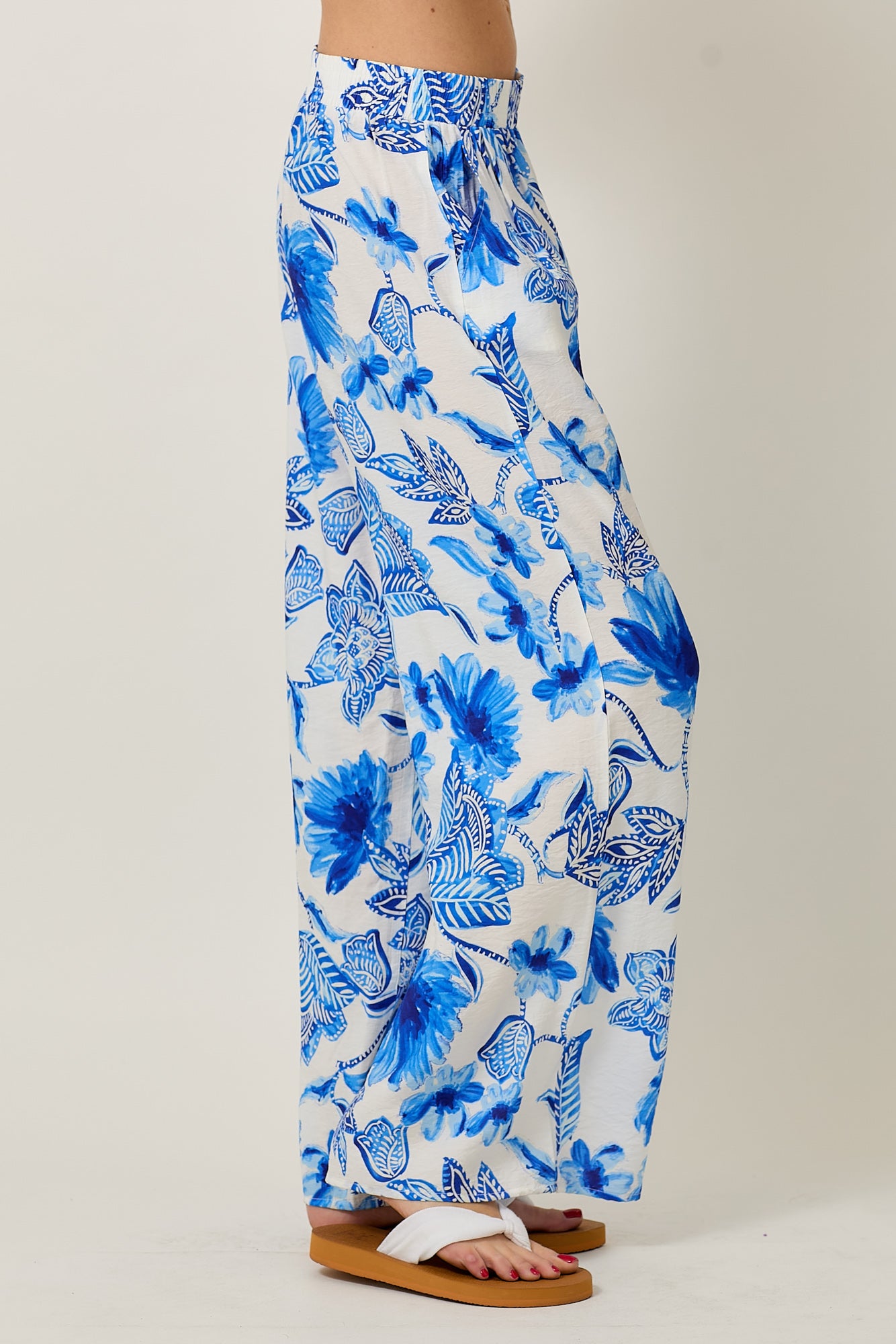 Floral Print Wide Leg Pants With Pockets
