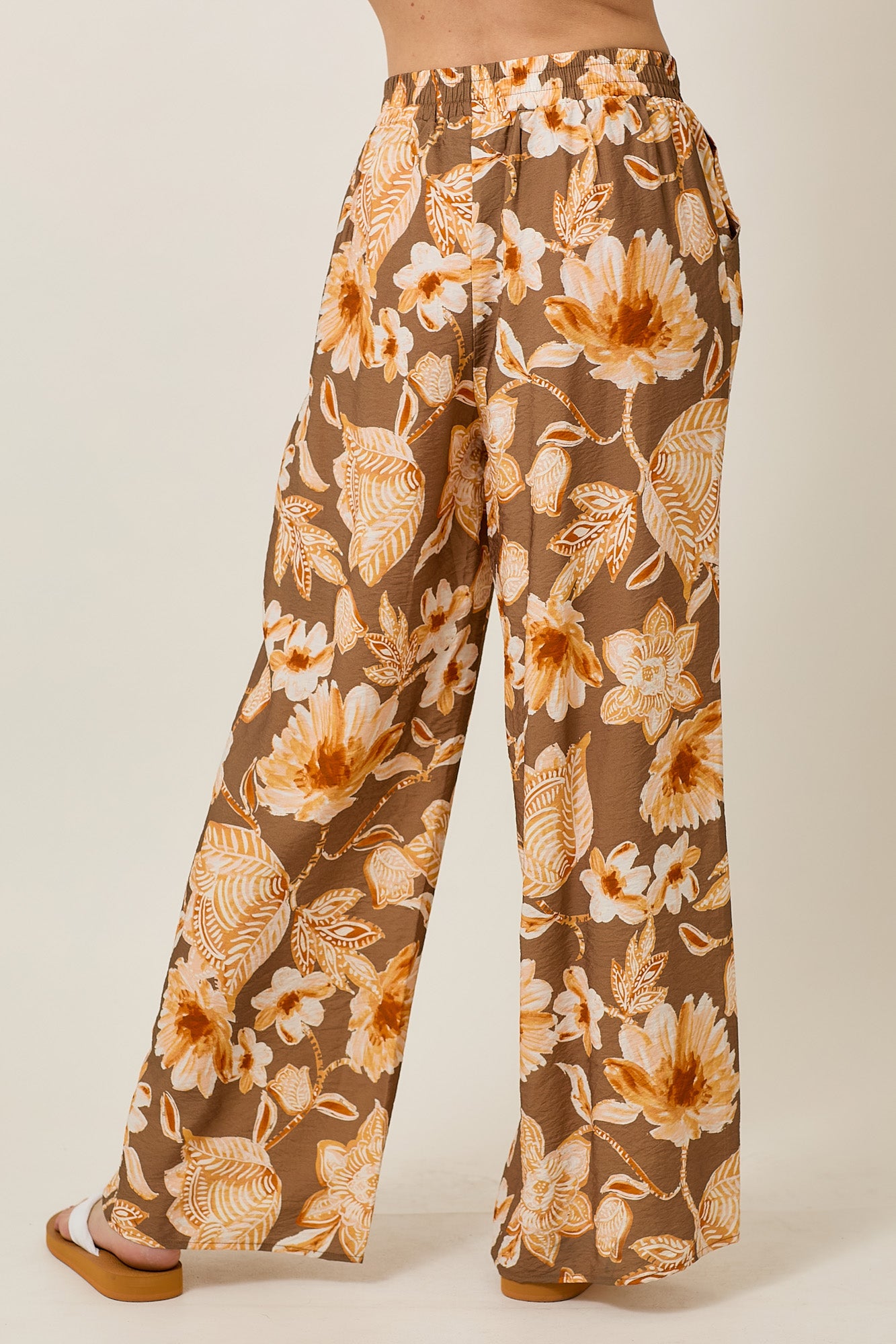 Floral Print Wide Leg Pants With Pockets