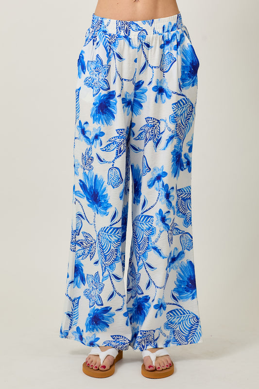 FLORAL PRINT WIDE LEG PANTS WITH POCKETS