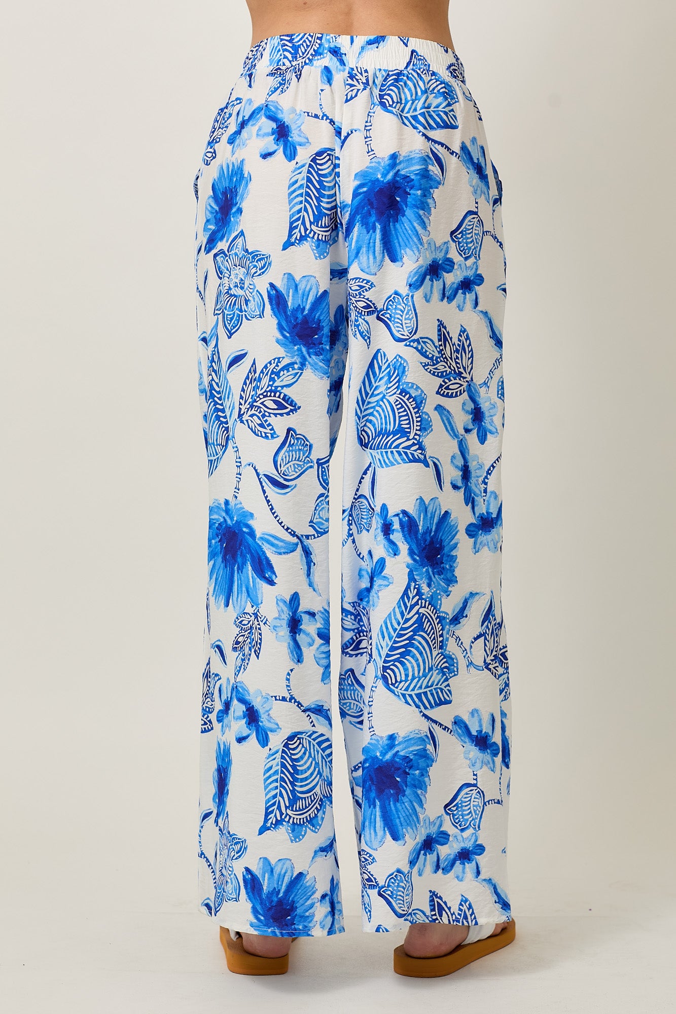 Floral Print Wide Leg Pants With Pockets