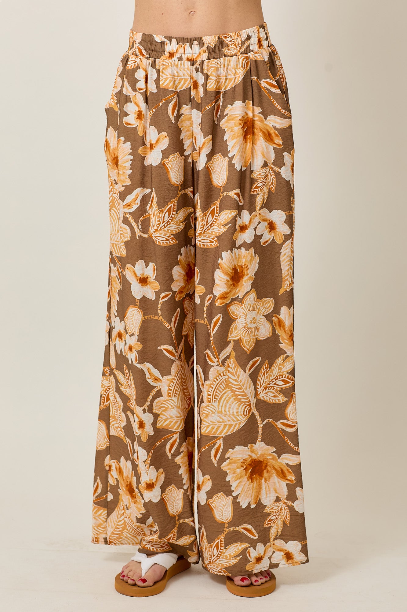 FLORAL PRINT WIDE LEG PANTS WITH POCKETS