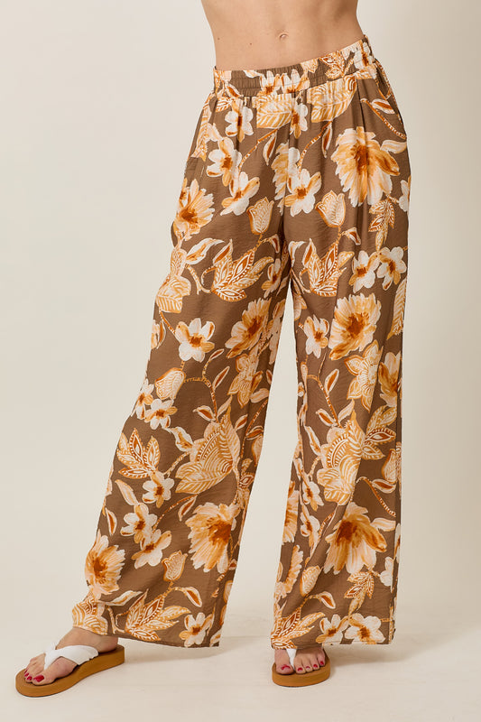 FLORAL PRINT WIDE LEG PANTS WITH POCKETS