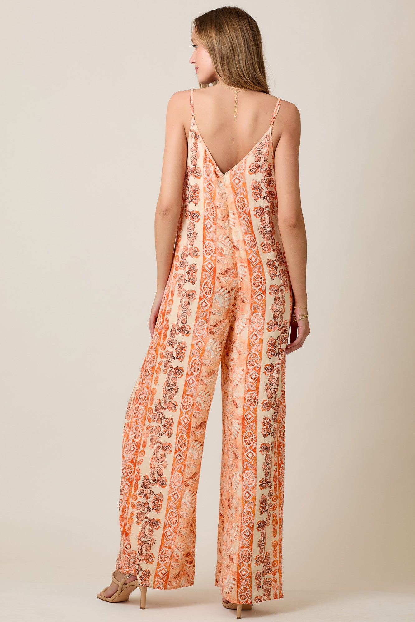 Boho Gauze Summer Jumpsuit in Soft Peach Spice Tone