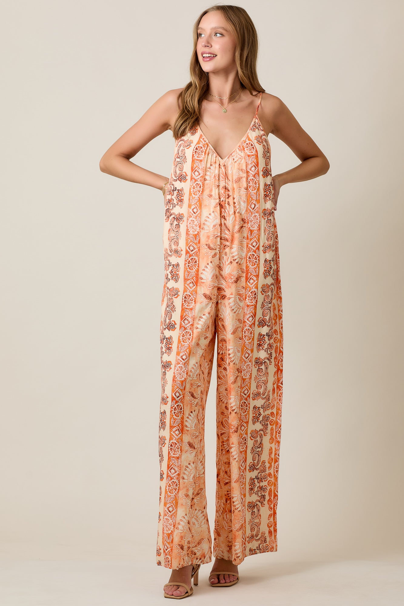 Boho Gauze Summer Jumpsuit in Soft Peach Spice Tone