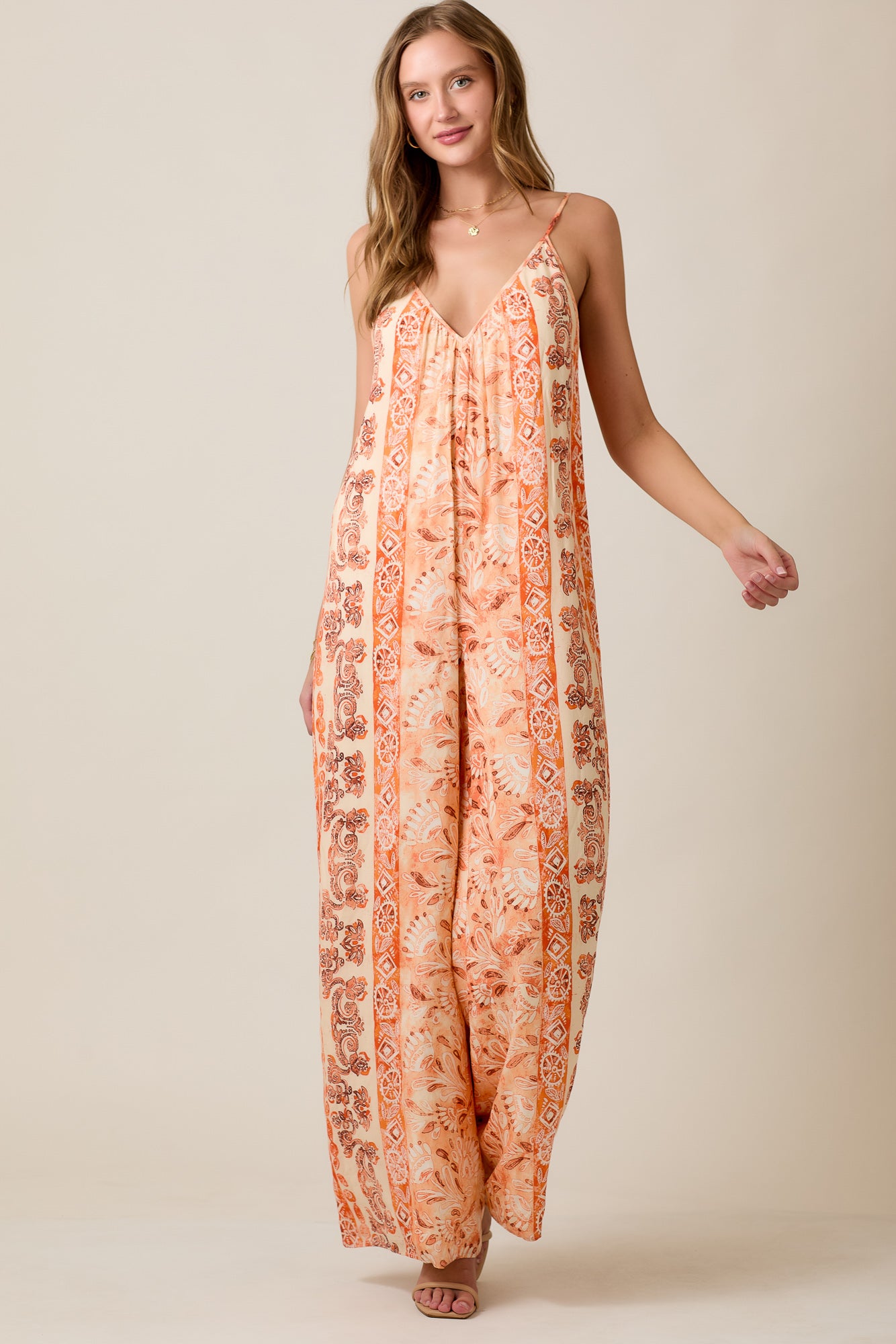Boho Gauze Summer Jumpsuit in Soft Peach Spice Tone