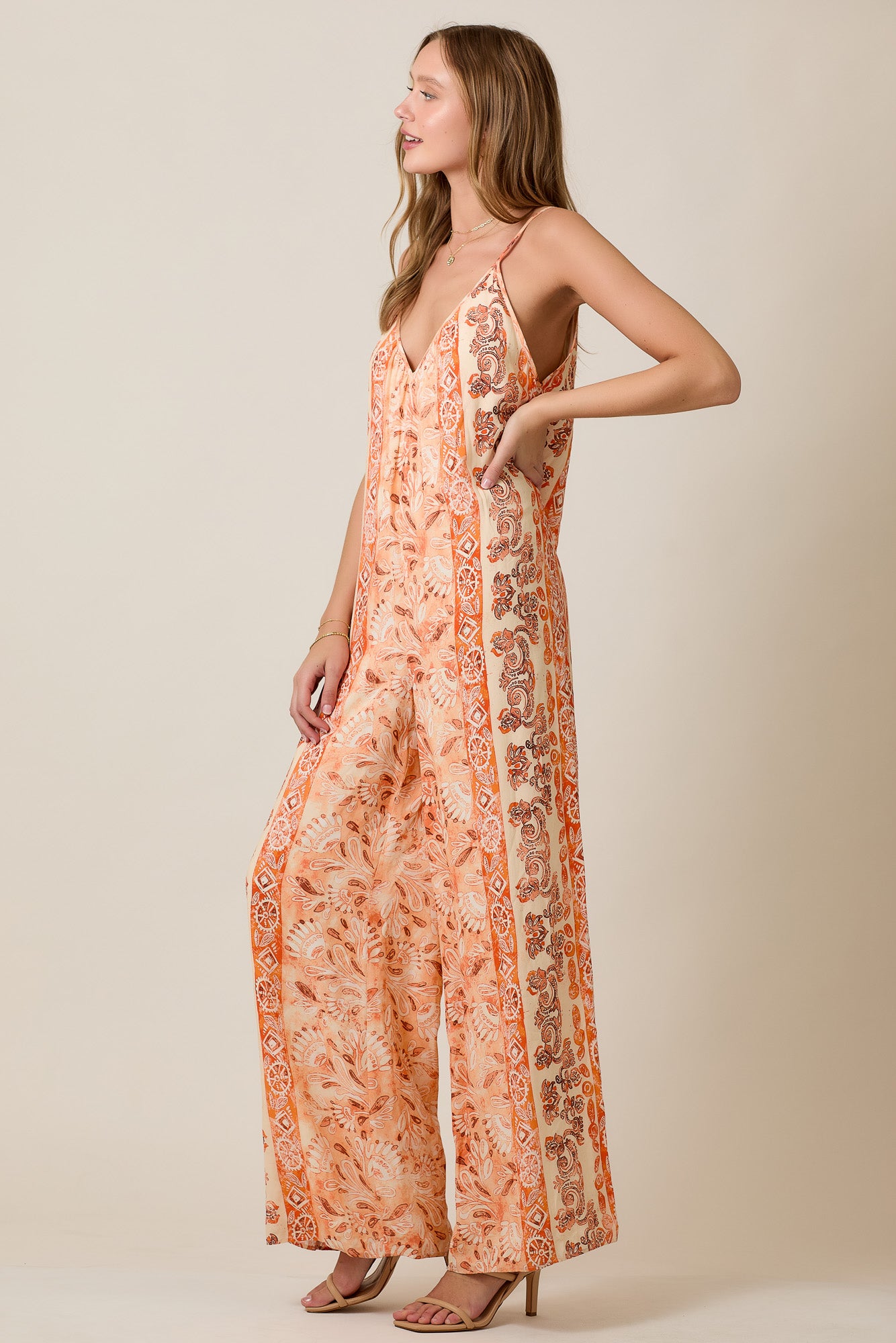 Boho Gauze Summer Jumpsuit in Soft Peach Spice Tone