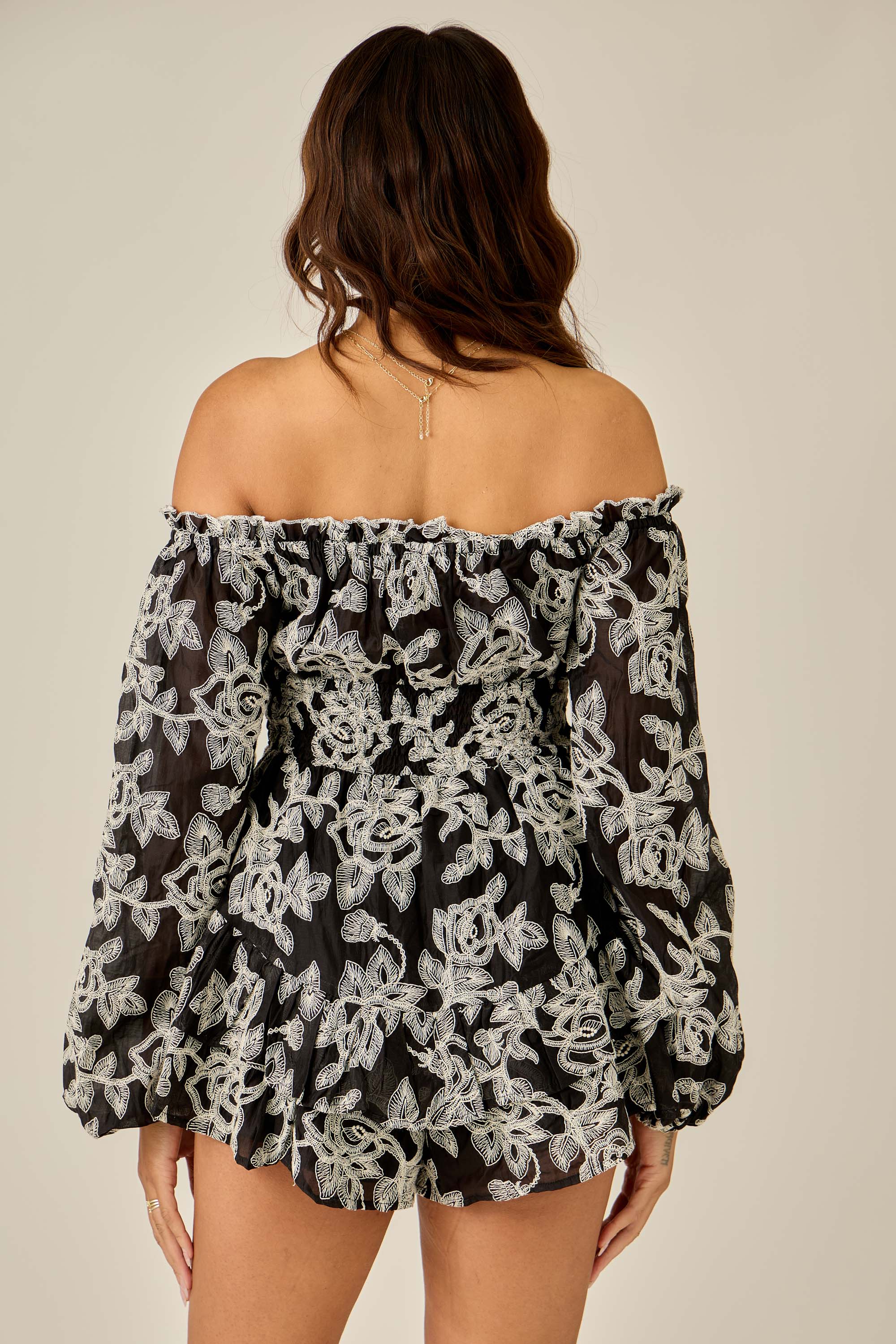 Black lace embroidered romper