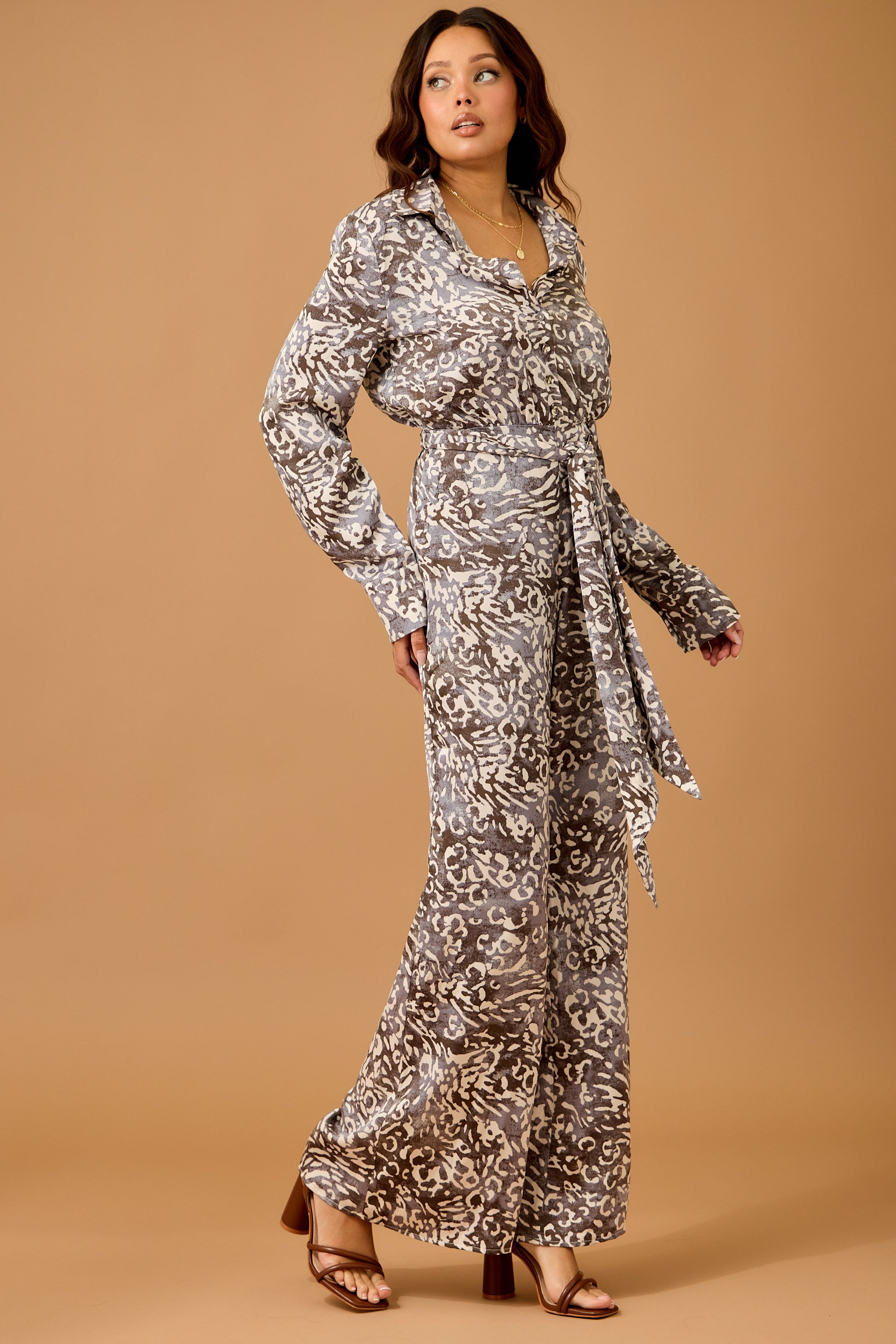 Fall Water color animal print Satin Jumpsuit