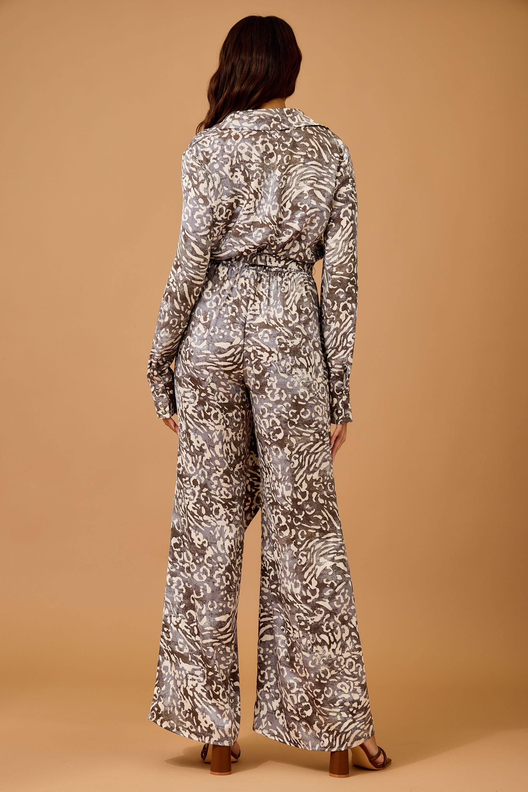 Fall Water color animal print Satin Jumpsuit