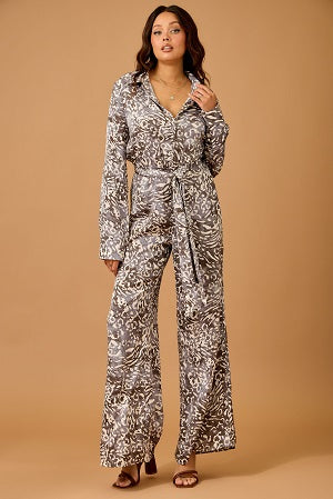 Fall Water color animal print Satin Jumpsuit