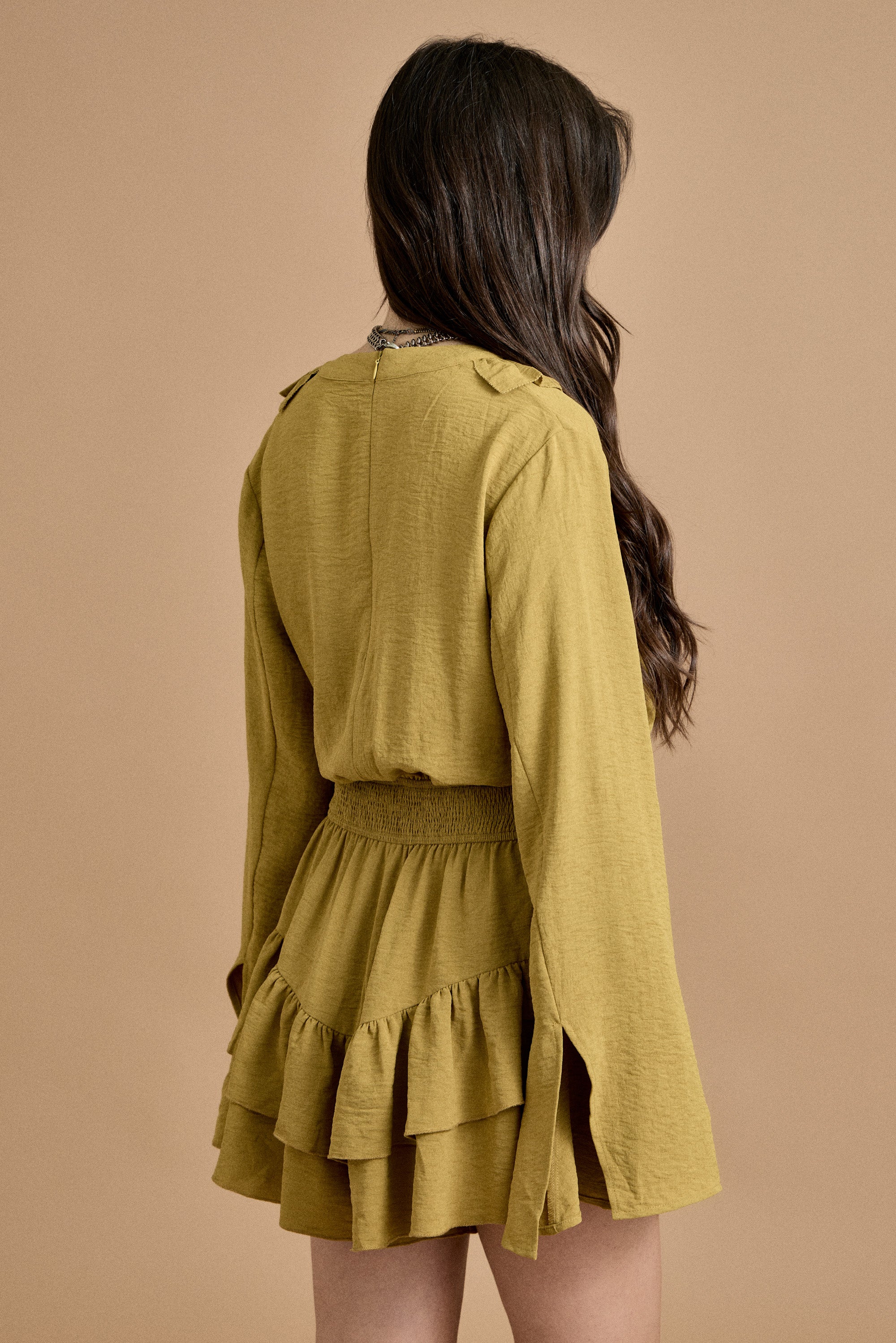 Fall Ruffled V-Neck Long Sleeve Romper