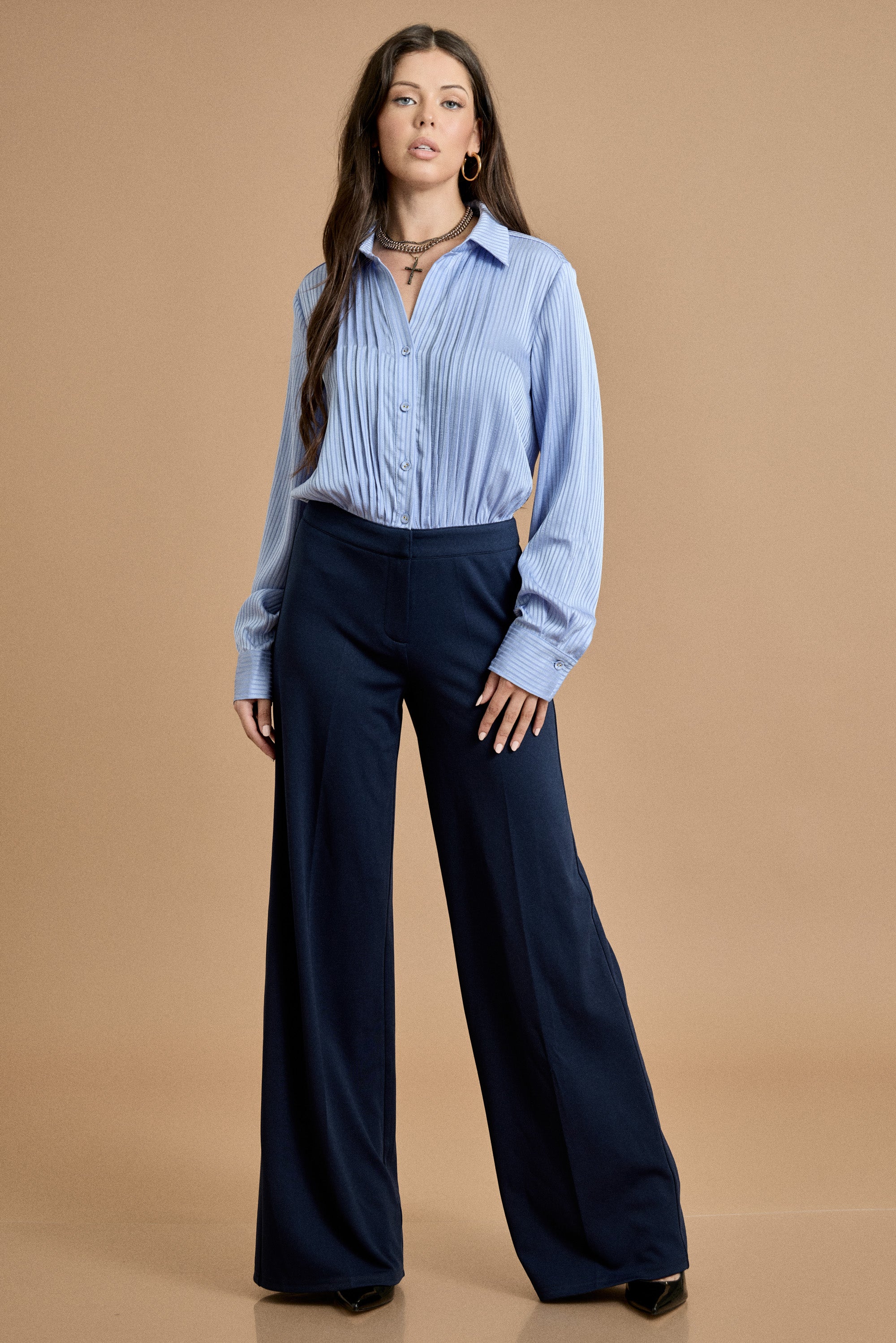 Fall Pleated Button Down Wide Leg Jumpsuit