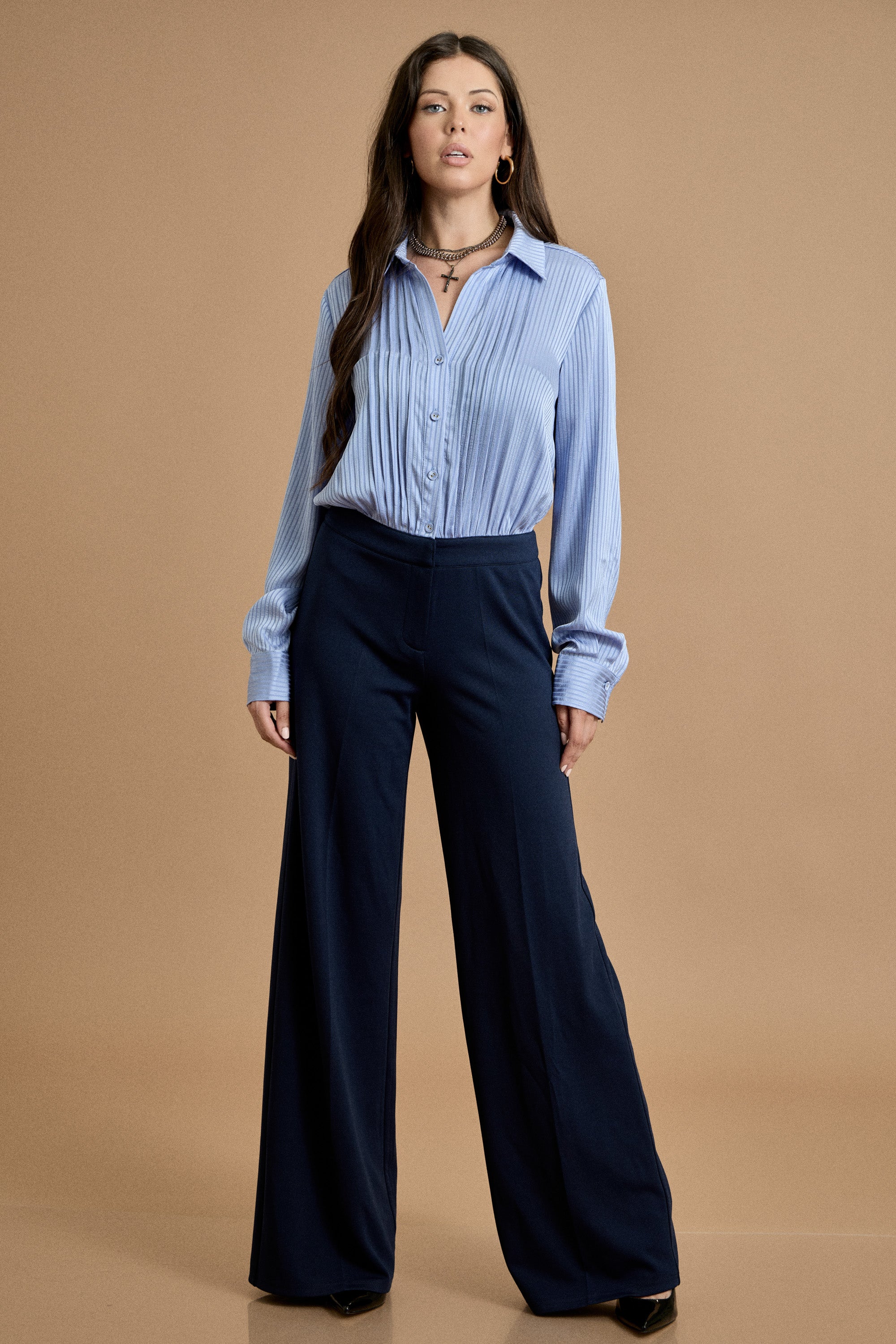 Fall Pleated Button Down Wide Leg Jumpsuit