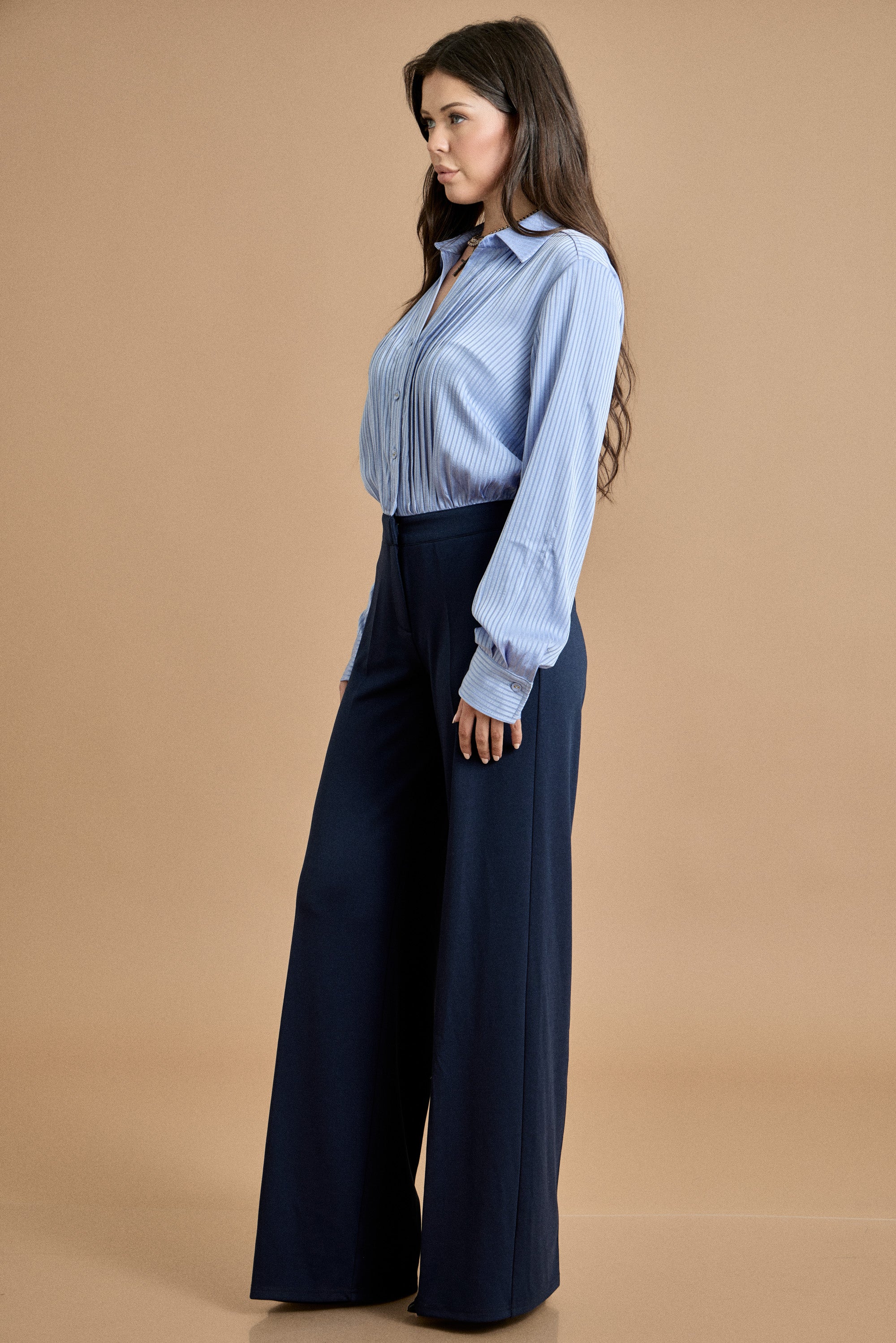 Fall Pleated Button Down Wide Leg Jumpsuit