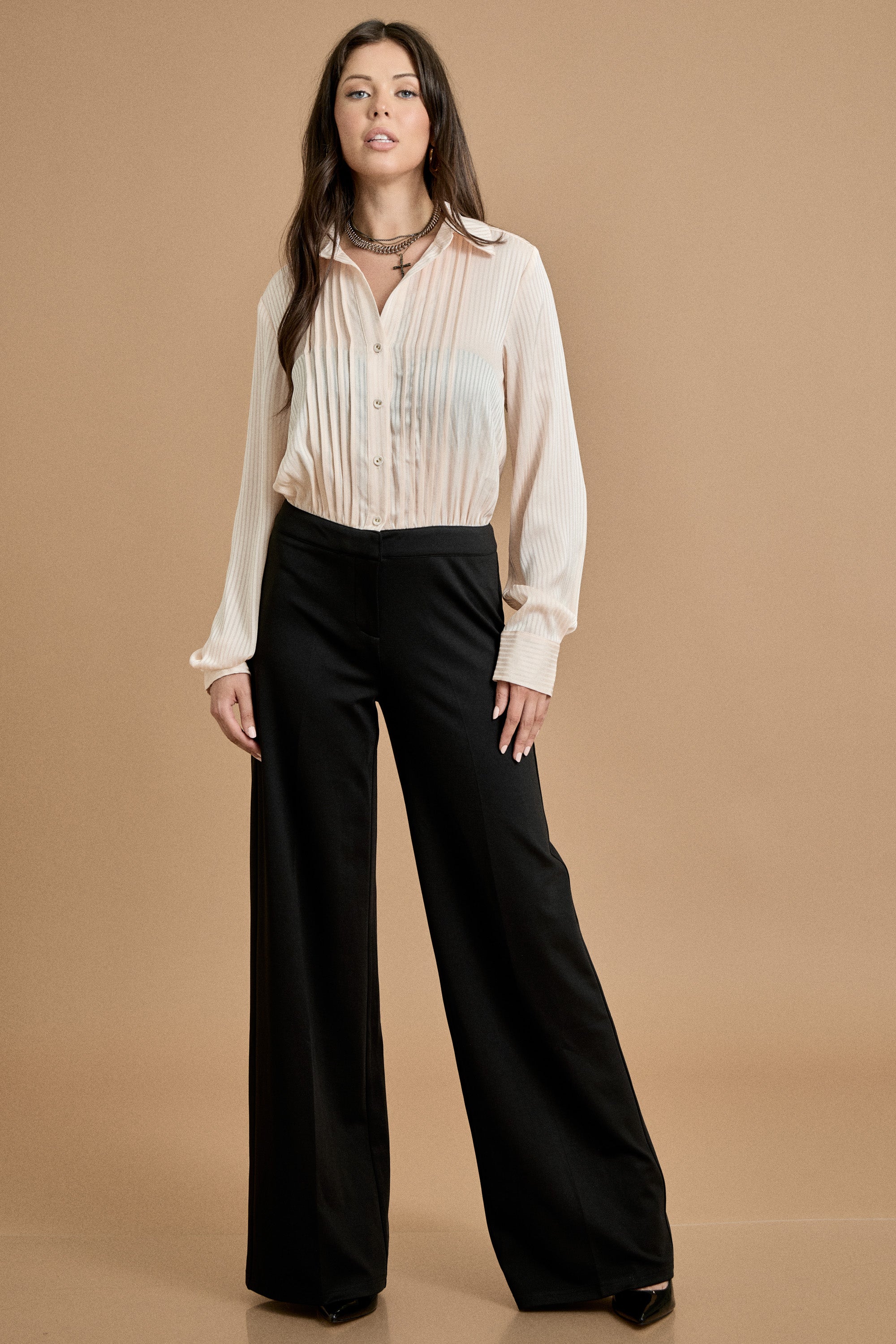 Fall Pleated Button Down Wide Leg Jumpsuit