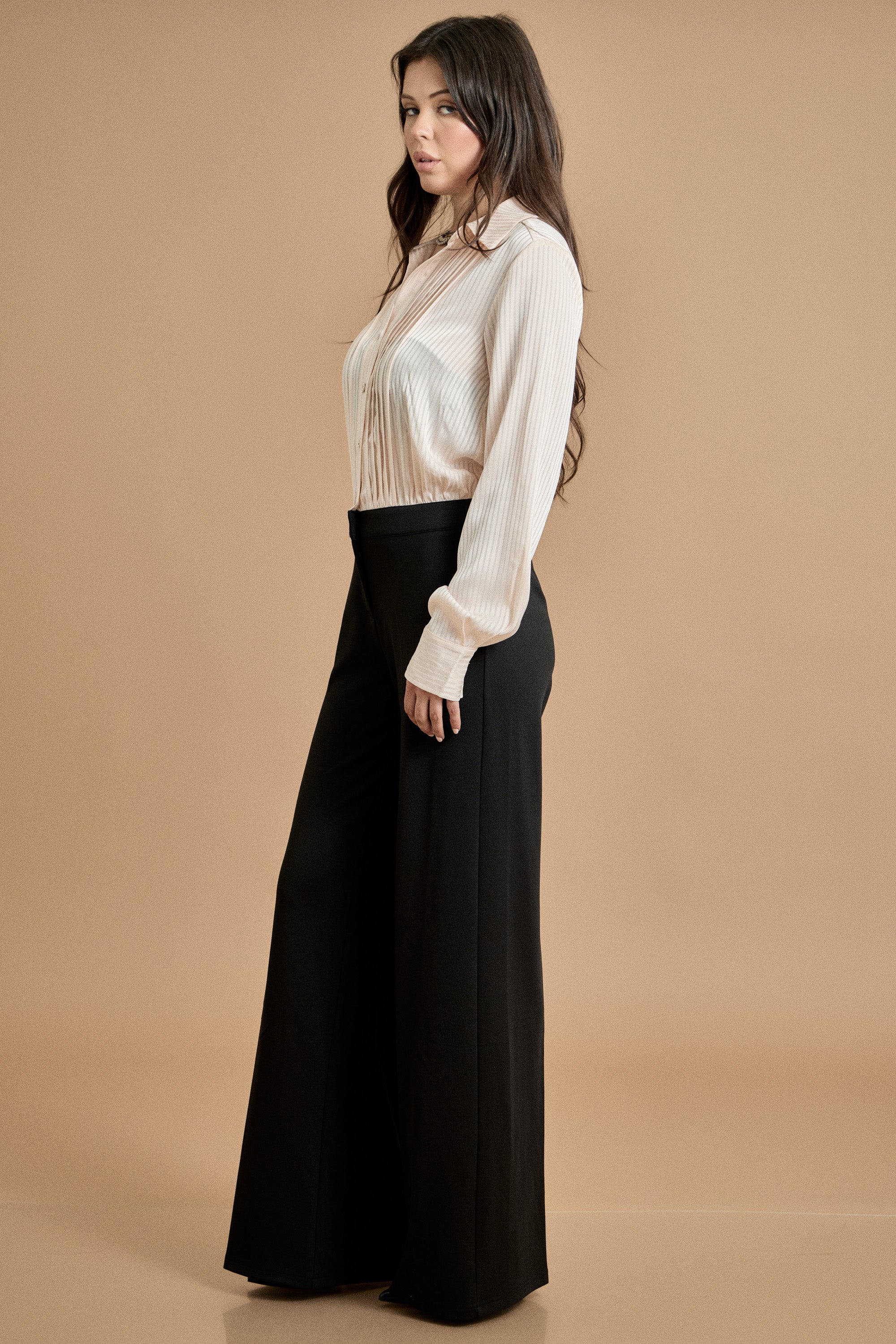 Fall Pleated Button Down Wide Leg Jumpsuit