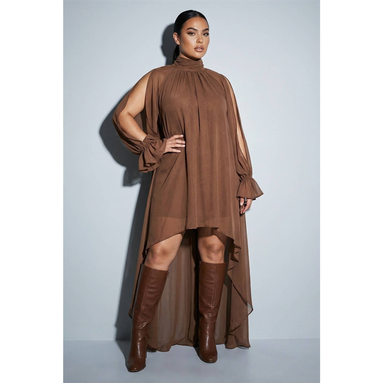 PLUS High-Low Halter Maxi Dress