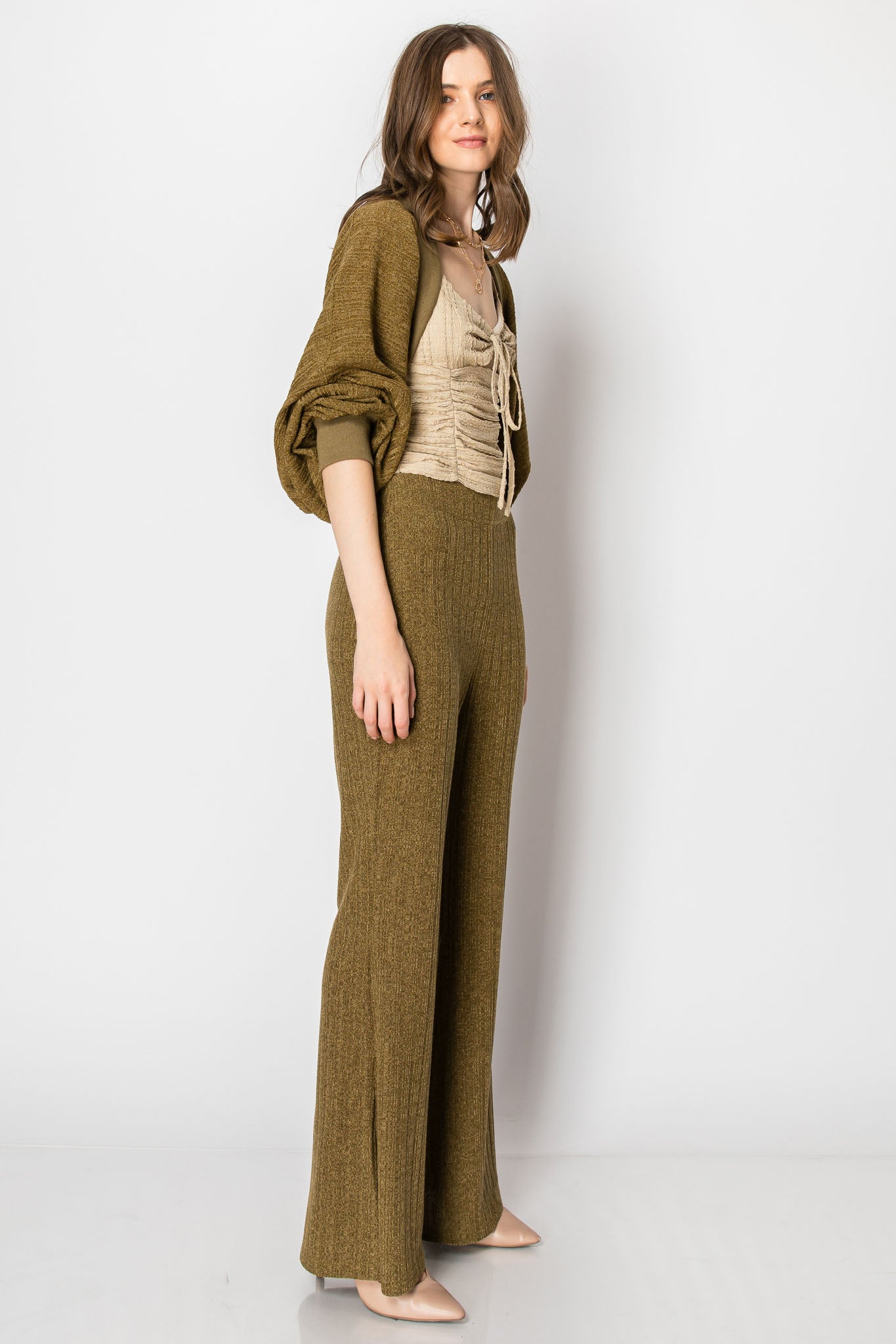 Heavy Textured Rib Shrug Cardigan PANT SET